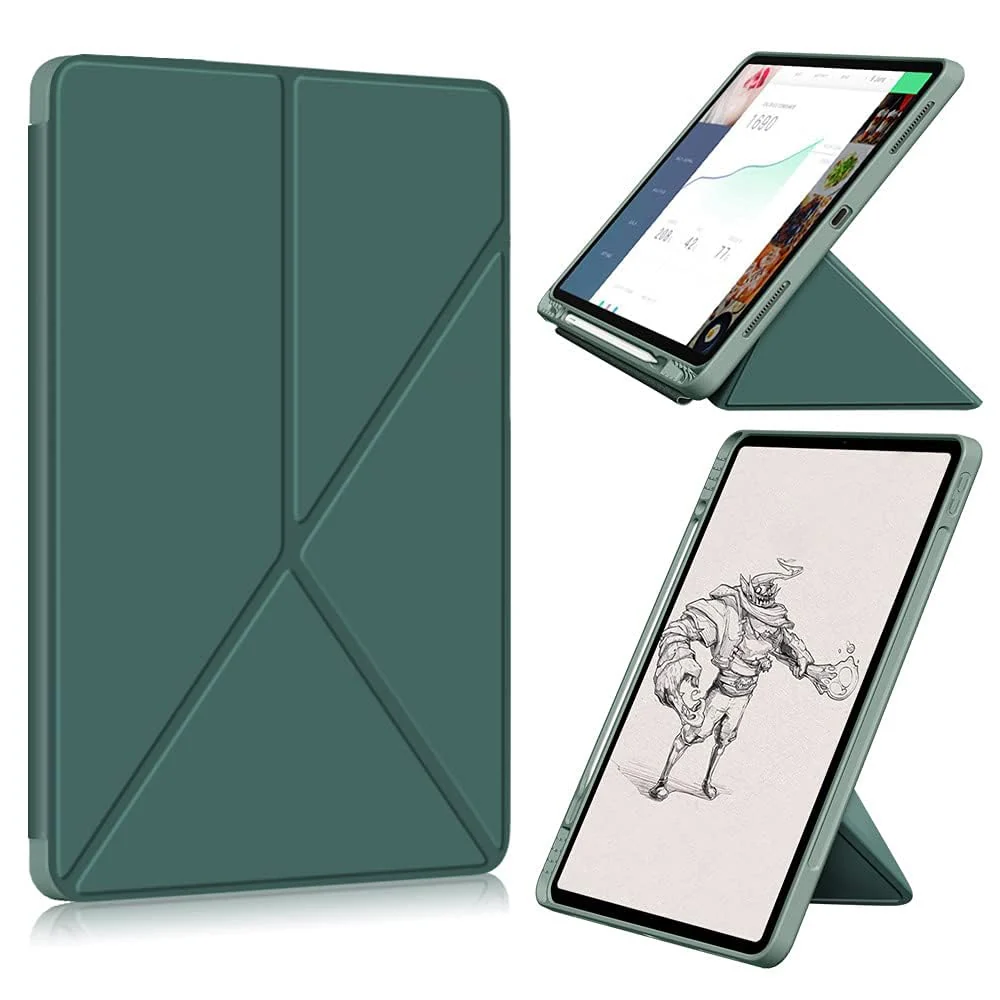 DL3 Mobilak Compatible with iPad Pro 12.9 Inch Case 2022/2021/2020(6th/5th/4th Gen) Case, Smart Stand, Pencil Holder, Shockproof Slim Lightweight Leather Cover, Modern Abstract Design - Green