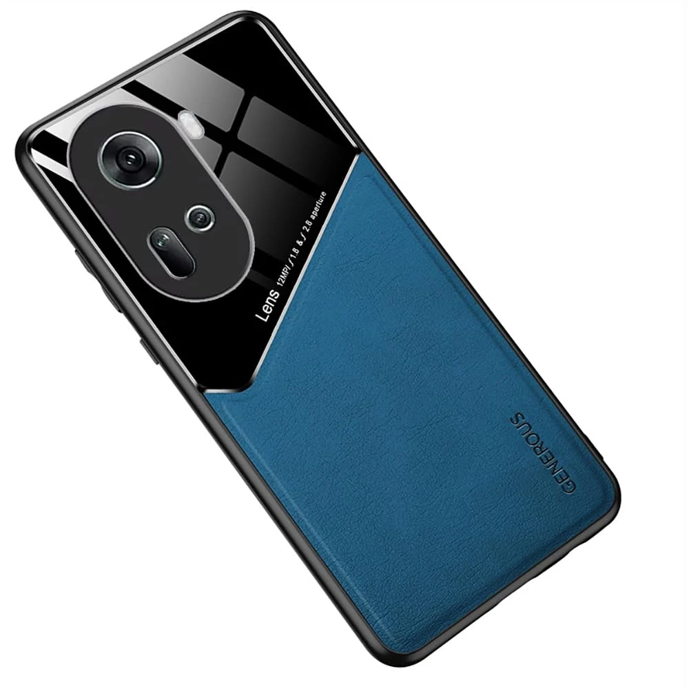 DL3 Mobilak Leather and PC Protective Case for OPPO Reno 11 Pro 5G, Built-in magnetic car-mount support, Shock-absorbing protection, Raised edges around the screen and camera - Blue