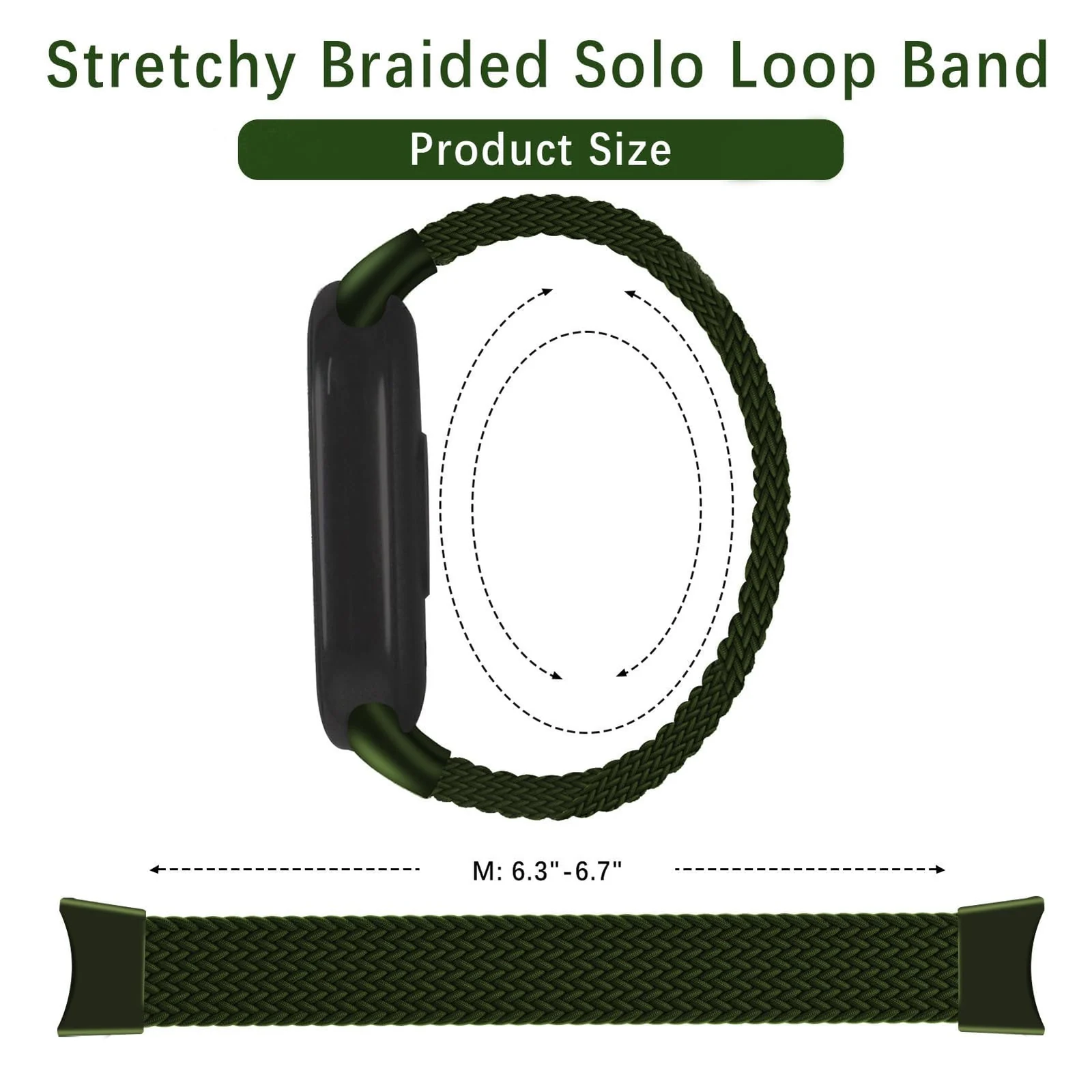 DL3 Mobilak Braided Solo Loop Band for Xiaomi Mi Band 9/Xiaomi Mi Band 8 Strap Women Men, Soft Elastic Nylon Replacement Wristband for Xiaomi Smart Band 9/8 Strap - Green