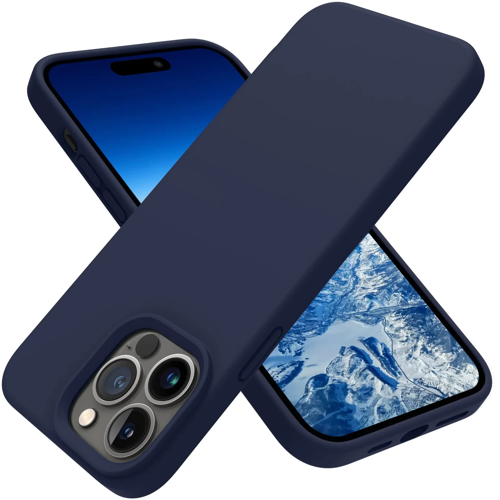 DL3 Mobilak Liquid Silicone Protective Case with Soft Microfiber Lining for iPhone 12 / 12 Pro (6.1 Inch) - Midnight Blue