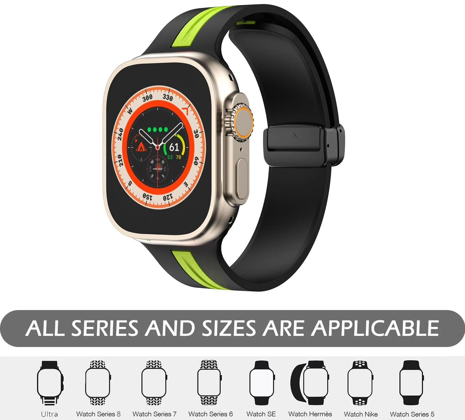 DL3 Mobilak Magnetic Strap for Apple Watch Band 49mm 45mm 44mm 41mm 40mm 38mm 42mm, Silicone Replacement Wristband Strap for iwatch Series 9 8/7/6/5/4/3/2/SE ( & Lime, 42mm/44mm/45mm/49mm) - Black & Lime