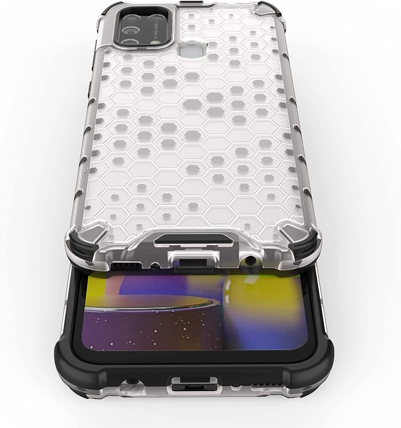DL3 Mobilak Protective Case for Samsung Galaxy M31, [Honeycomb Design] Drop Protection, Ultra Thin TPU + PC Silicone, Shockproof Cover - Clear