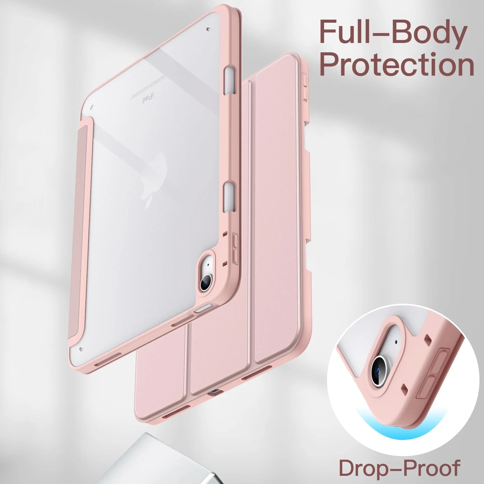 DL3 Mobilak Case Compatible with iPad (A16) 11th Generation 11 Inch (2025), iPad 10th Generation 10.9 Inch (2022), Clear Shockproof Back Cover Built-in Pencil Holder, Auto Sleep/Wake - Pink