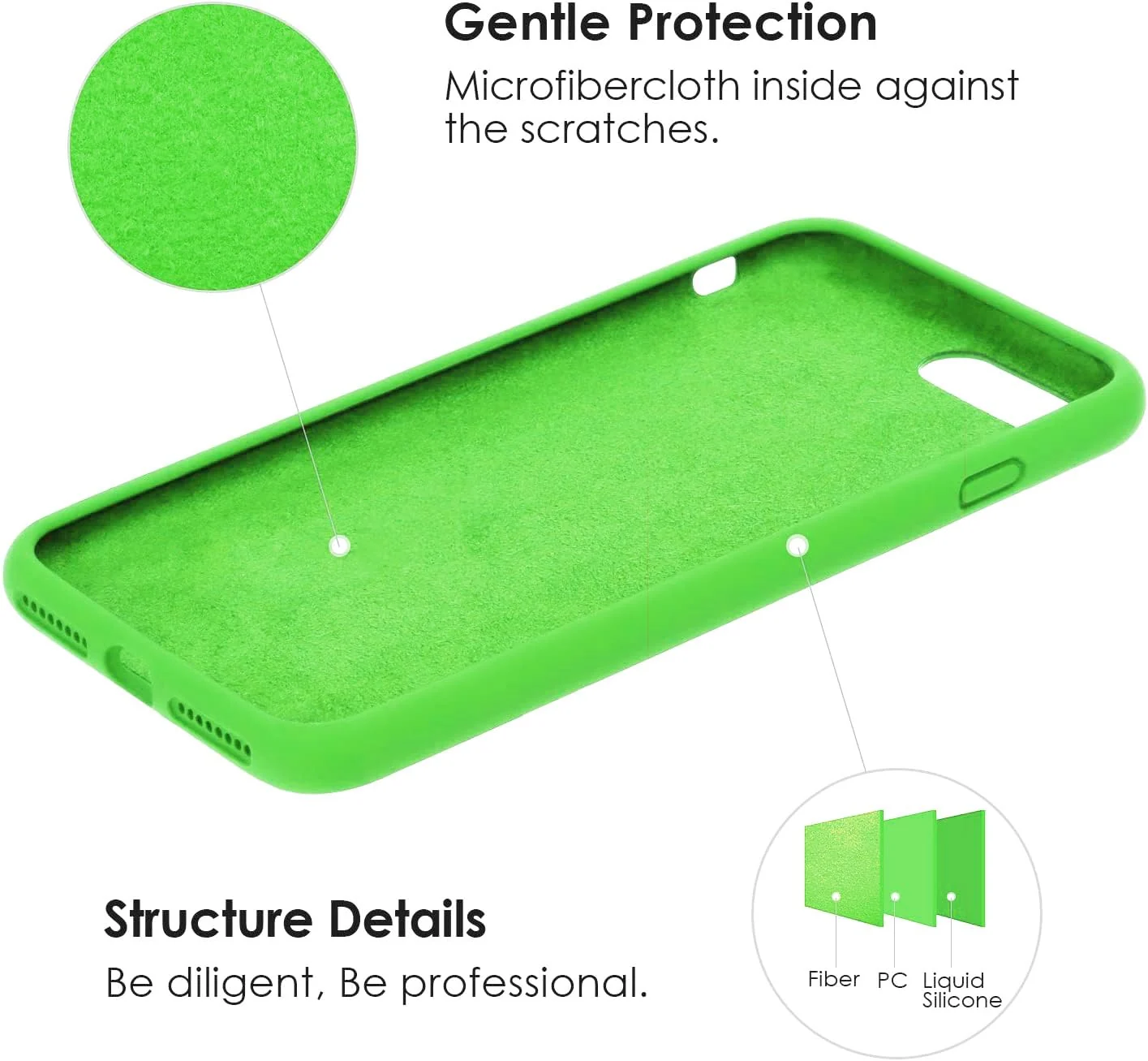 DL3 Mobilak Liquid Silicone Case for iPhone 7 / 8, Shock-absorbing protection, Scratch-resistant surface, Slim, lightweight profile - Neon Green