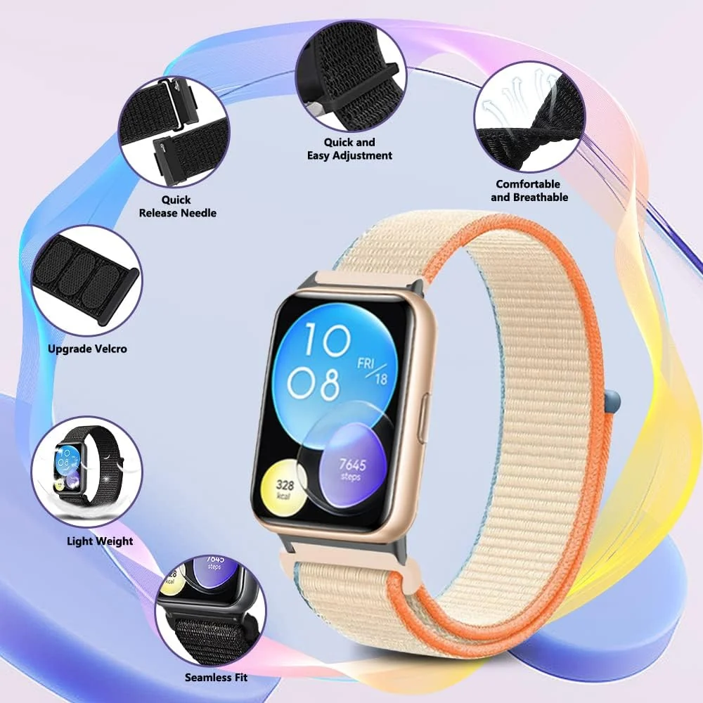 DL3 Mobilak Nylon Strap for Huawei Band 9 | Huawei Band 8 Watch Band, Men and Women Breathable Elastic Bracelet, Adjustable Straps Replacement Band Sport Watchband - Milk White