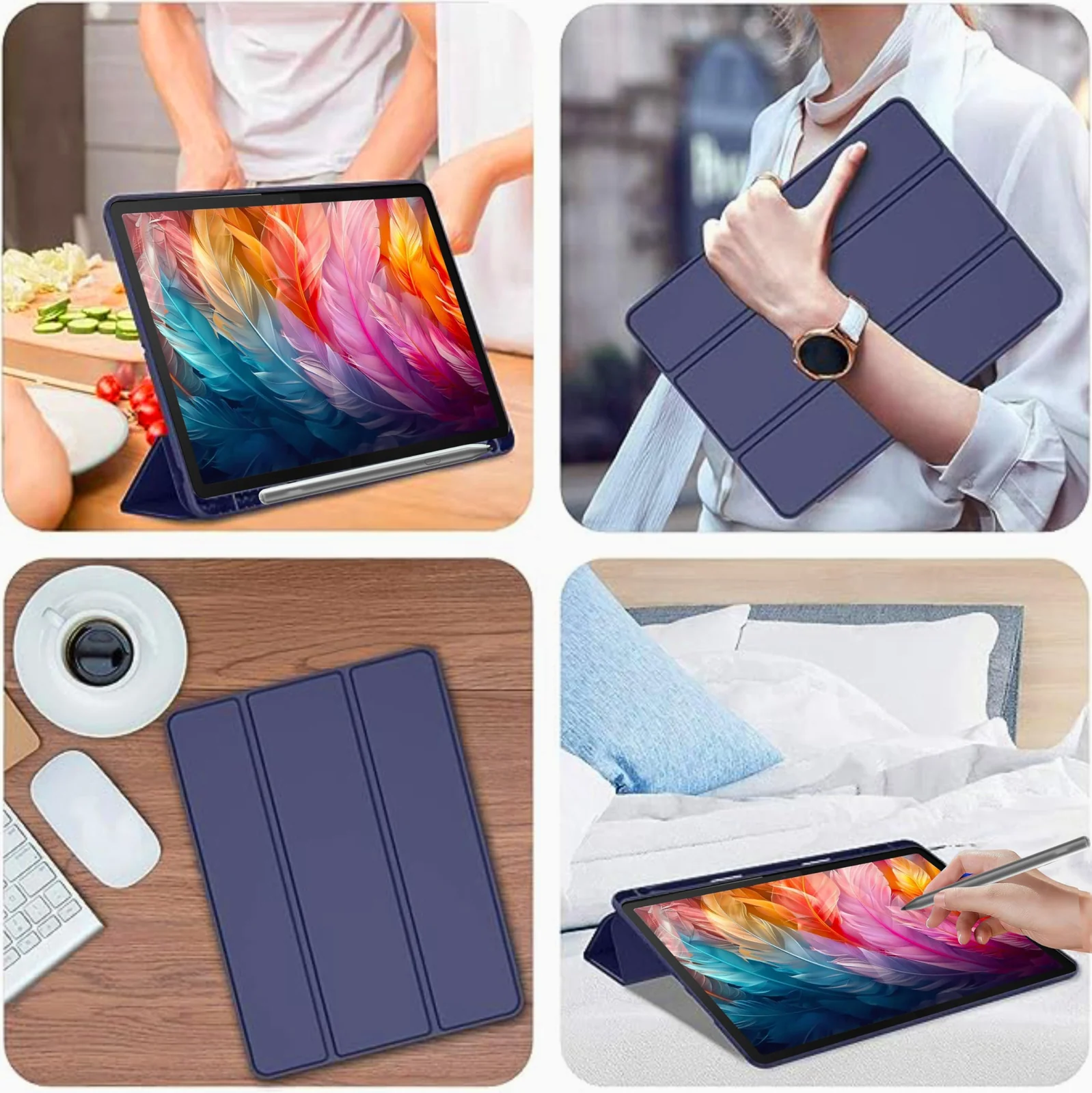 "DL3 Mobilak Lenovo Tab M11/Tab K11 LTE 11"" 2024 TB330FU Tablet Cover Case with Pencil Holder, Soft TPU Back Trifold Stand Protective Smart Cover Flip, Auto Wake&Sleep - Blue"
