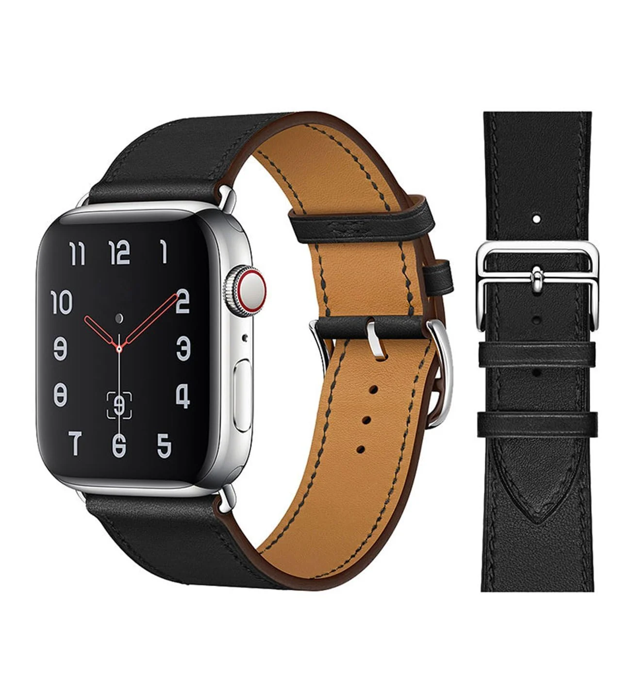 DL3 Mobilak Compatible with Apple Watch Band 49mm 46mm 45mm 44mm 42mm Leather Band Replacement Strap, Soft Leather Bracelet for iWatch Series 11 10 9 8 7 6 5 4 SE SE2 Ultra 3 2 1 - B.Black