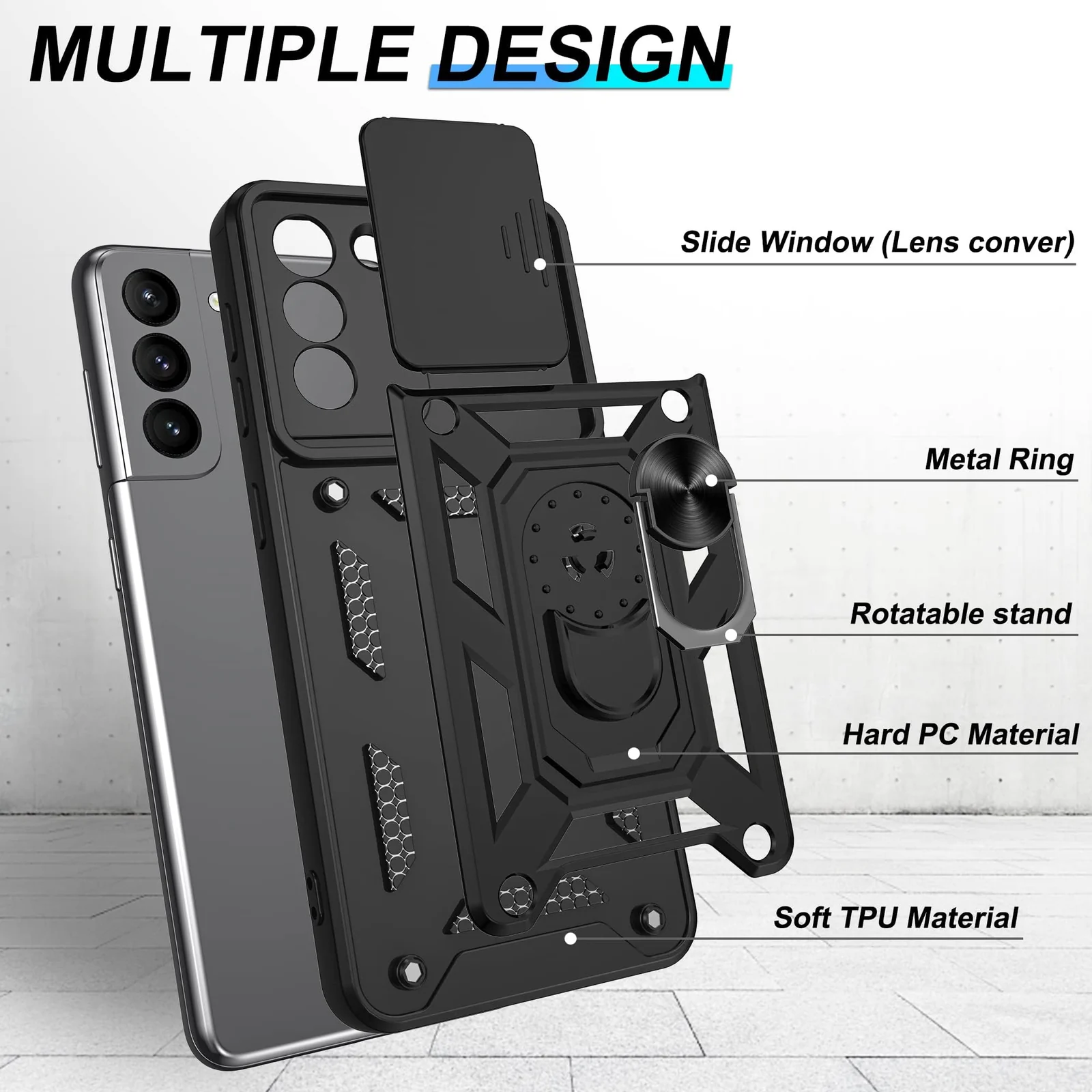 DL3 Mobilak Magnetic Car-Mount Case for Samsung S21 PLUS with Camera Protection and Built-In Kickstand - Black
