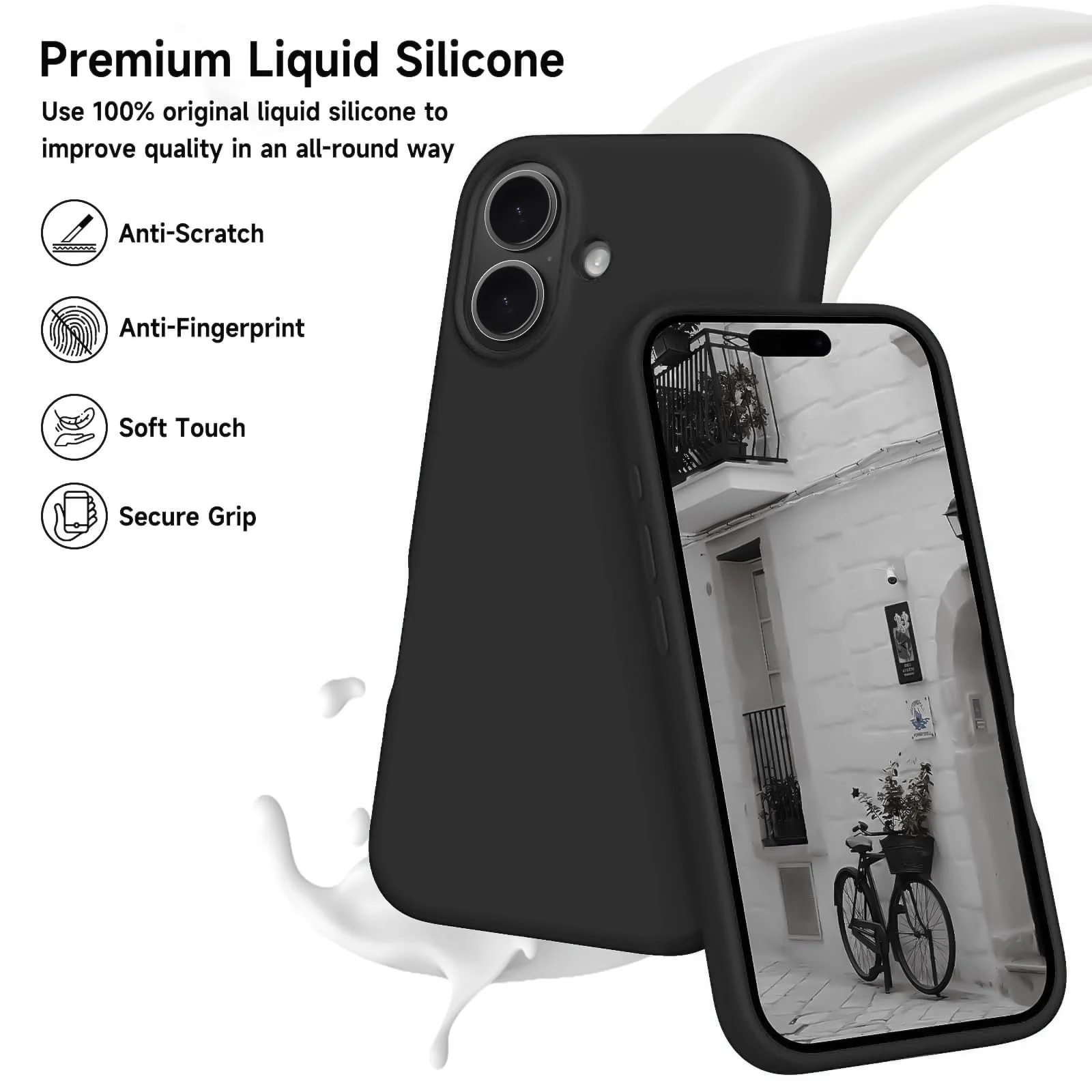 DL3 Mobilak Compatible with iPhone 17 6.3-Inch Case, Premium Liquid Silicone Case, Full Body Protective Cover, Shockproof, Slim Phone Case, Anti-Scratch Soft Microfiber Lining - Black
