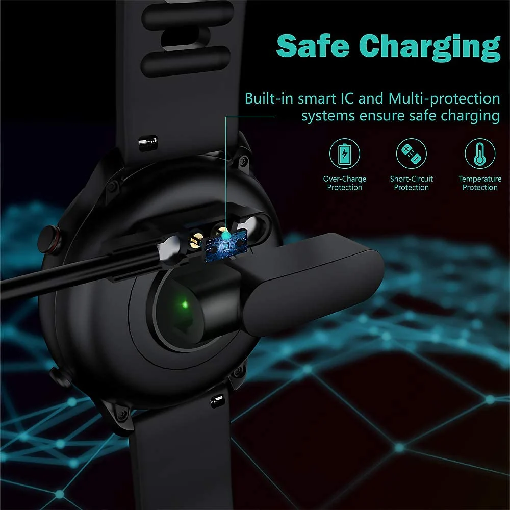 DL3 Mobilak Magnetic Charger Compatible with YAMAY SW022, AGPTEK LW11, Ticwatch GTX, Xiaomi Haylou Solar LS05 - USB 2 Pins 4mm 0.16inch Charging Cable 100cm - Fitness Smartwatch Accessories - Black