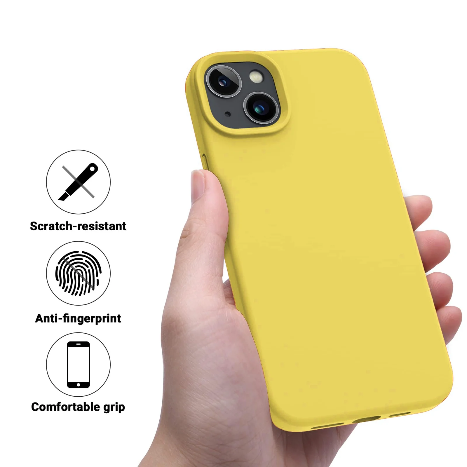 DL3 Mobilak Liquid Silicone Protective Case for iPhone 15 with Camera Protection and Microfiber Lining - Light Yellow