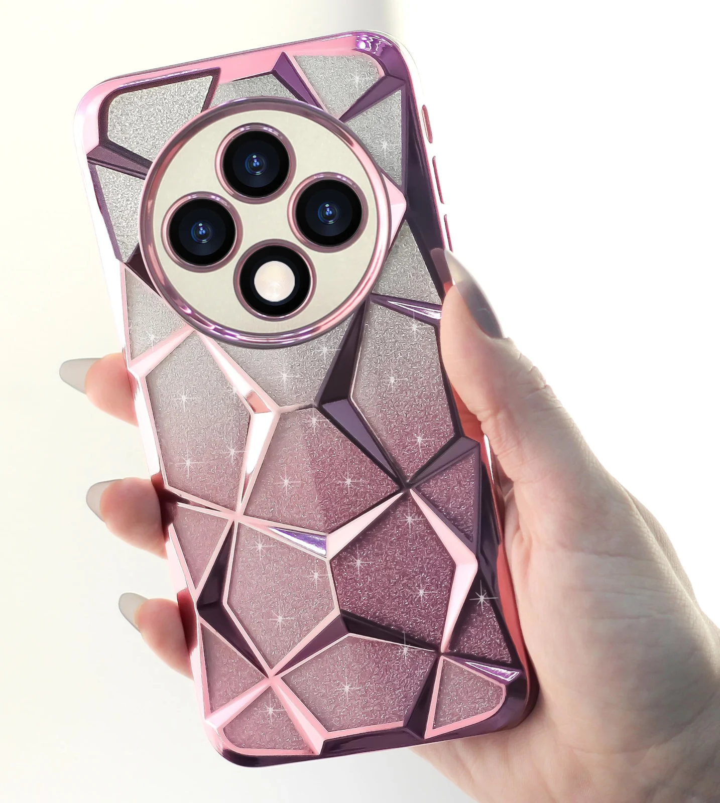 DL3 Mobilak Compatible with OPPO Reno12 F/Reno 12F Case Plating Bling Gradient Glitter Clear Cover Soft TPU Silicone Cute Camera Protection Shockproof Back for Women Girls Case - Pink