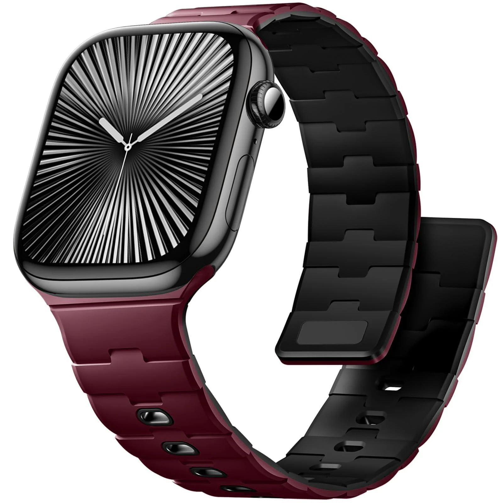 DL3 MOBILAK Adjustable Silicone Sports Watch Strap for 49MM - Burgundy*Black
