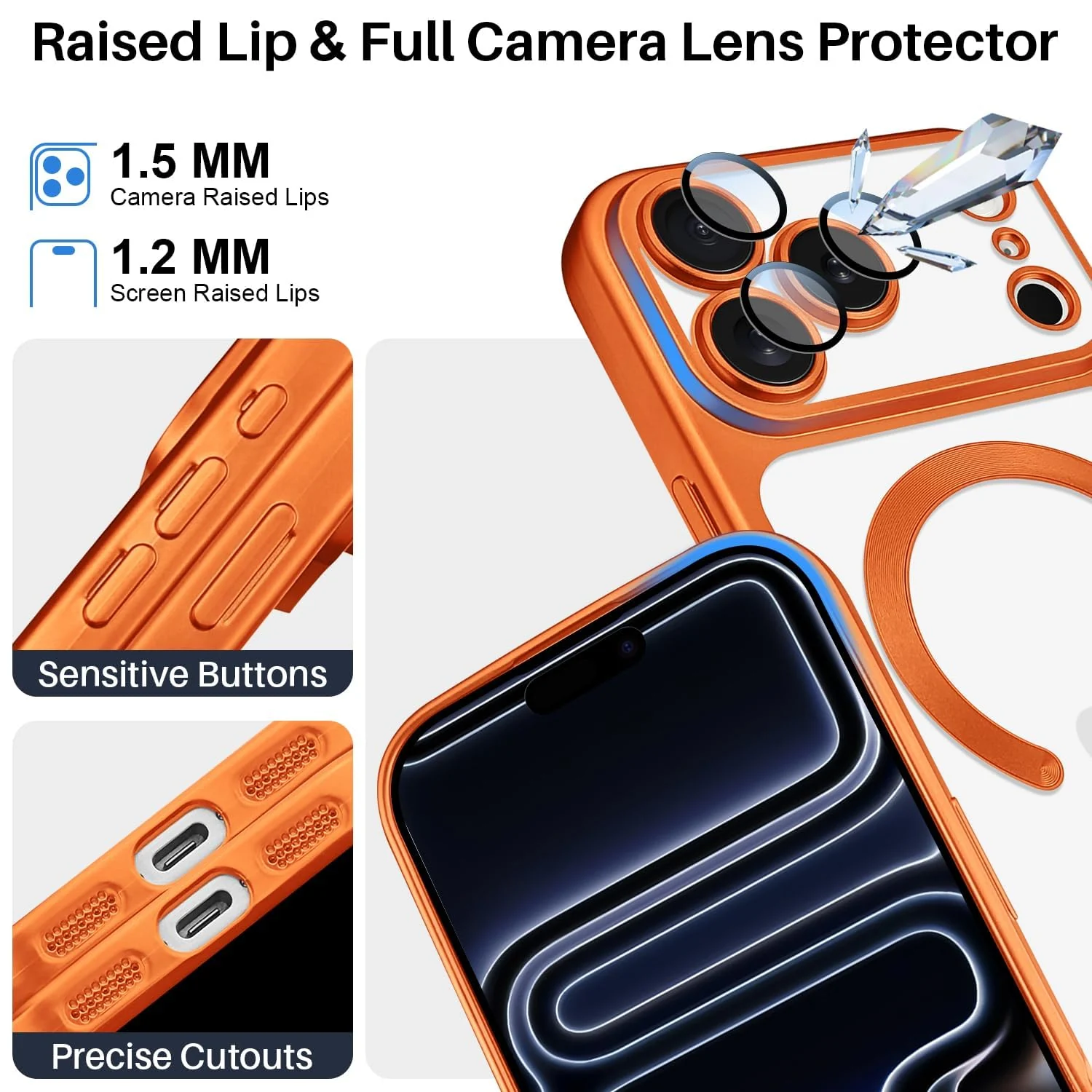 DL3 Mobilak Plated-Edge Protective Case for iPhone 17 Pro, Compatible with MagSafe accessories, Supports wireless charging, Camera protection - Orange Matte