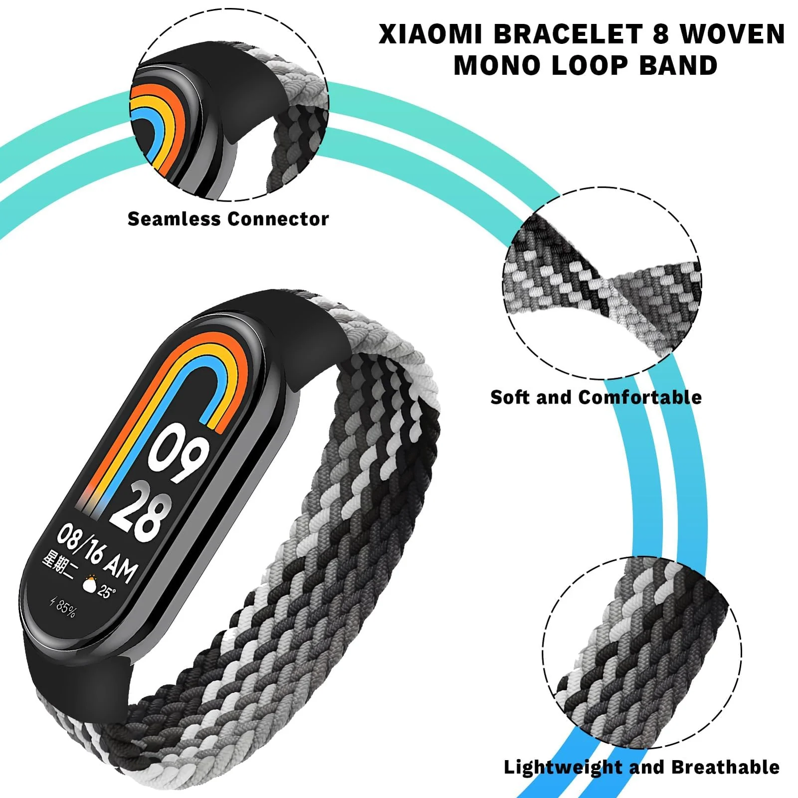 DL3 Mobilak Braided Solo Loop Band for Xiaomi Mi Band 9/Xiaomi Mi Band 8 Strap Women Men, Soft Elastic Nylon Replacement Wristband for Xiaomi Smart Band 9/8 Strap - Chocolate