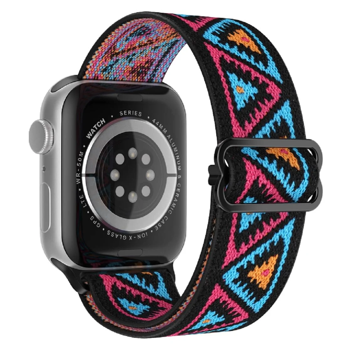 DL3 Mobilak Nylon Solo Loop Stretchy Straps For Apple Watch Band 49mm 45mm 44mm 42mm 41mm 40mm 38mm, Elastic Wristbands for Series 8 Ultra 7 6 5 4 3 2 1 Se (triangle, 42MM/44MM/45MM/49MM) - Red blue triangle