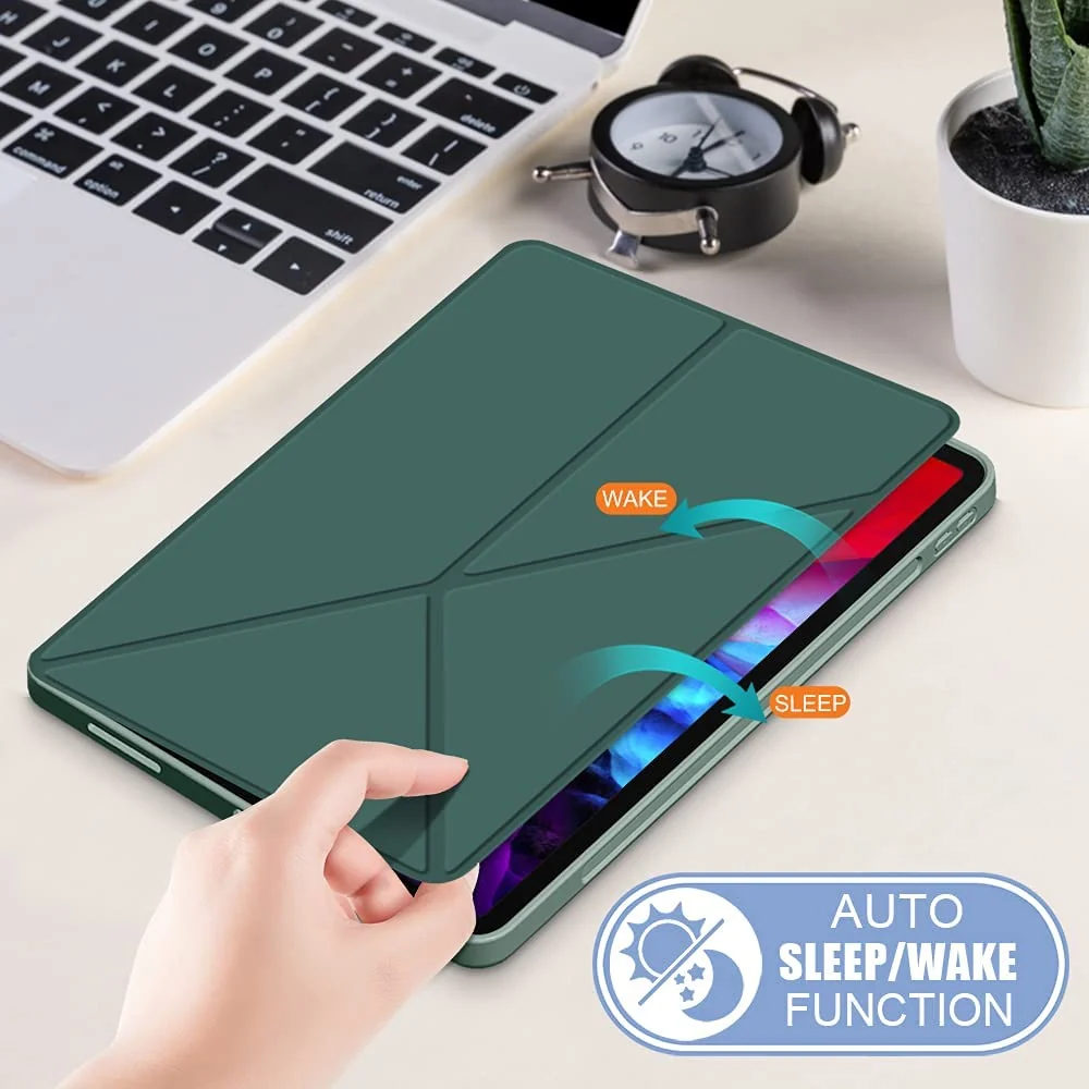 DL3 Mobilak Compatible with iPad Pro 12.9 Inch Case 2022/2021/2020(6th/5th/4th Gen) Case, Smart Stand, Pencil Holder, Shockproof Slim Lightweight Leather Cover, Modern Abstract Design - Green