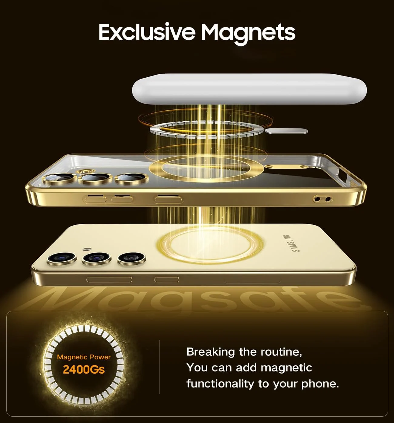 DL3 Mobilak Clear MagSafe-Compatible TPU Case and Camera Lens Protector for Samsung Galaxy A14 - Gold
