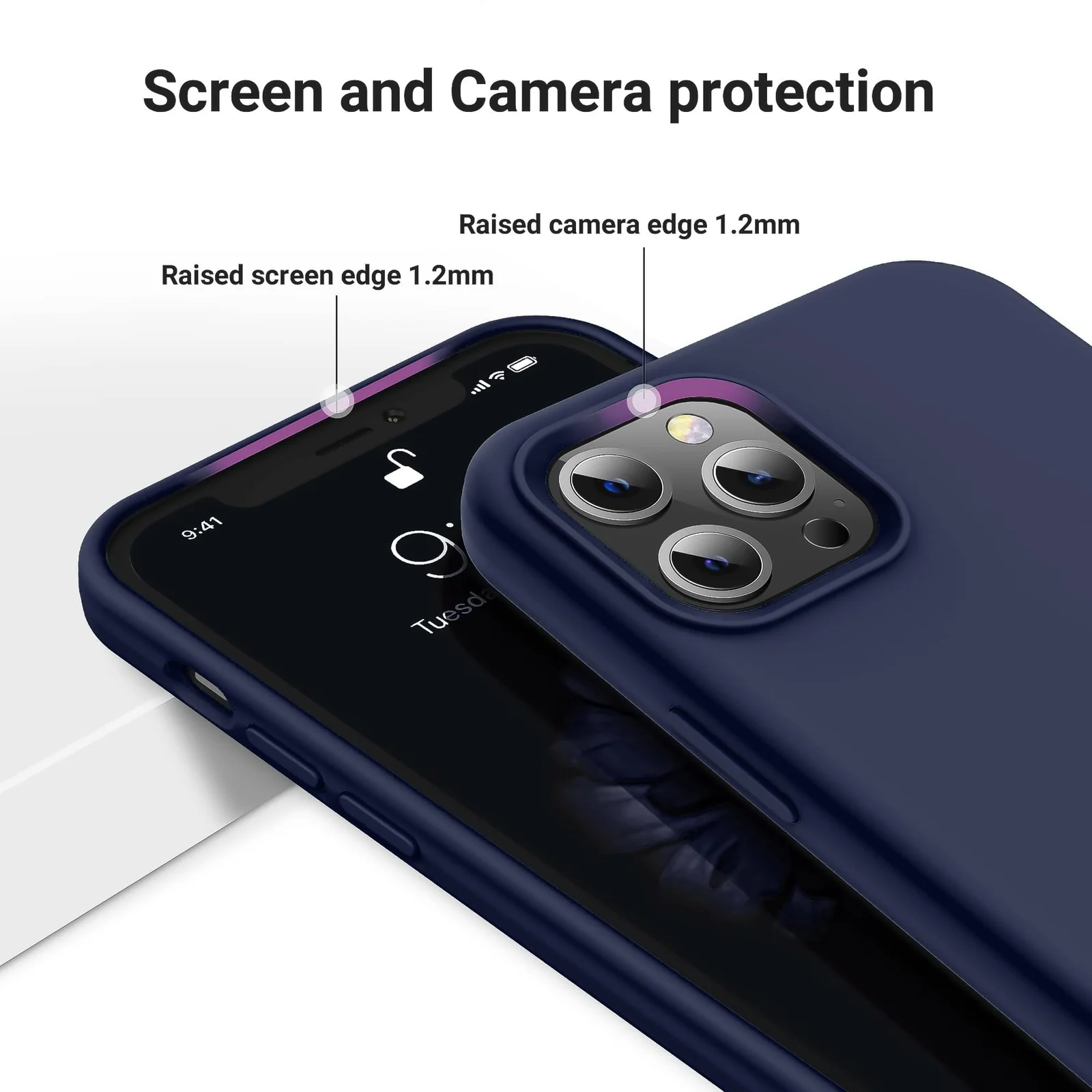 DL3 Mobilak Liquid Silicone Protective Case for iPhone 15 Pro Max with Camera Protection and Microfiber Lining - Dark Blue
