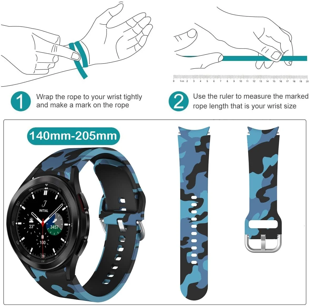 DL3 Mobilak No Gap Bands Compatible with Samsung Galaxy Watch 7 5 4 6 Band 44mm 40mm/Watch 5 Pro 45mm/Galaxy Watch 4 Classic 46mm 42mm Strap,20mm Quick Release Sport Replacement Bands for Women Men - Camouflage Blue