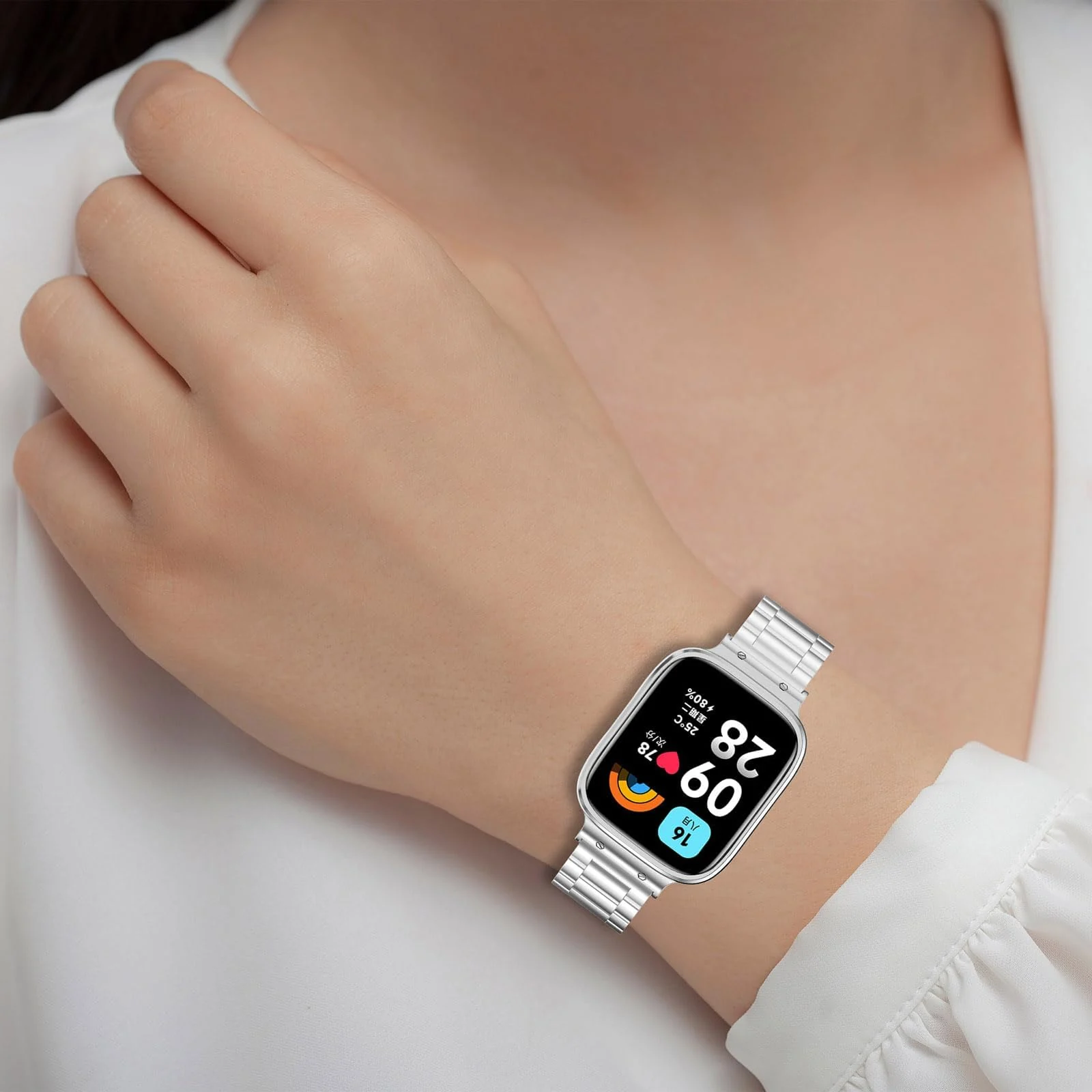 DL3 Mobilak Compatible with Xiaomi Redmi Watch 3 Band With Case, Metal Stainless Steel Bands Adjustable Wristbands Smartwatch Accessories for Redmi Watch3 Strap With Cover for Women Men - Silver