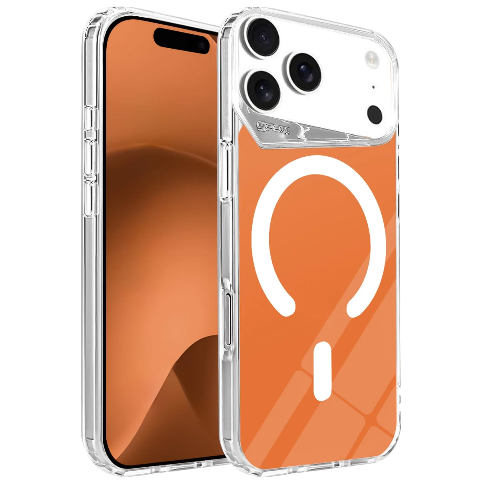 DL3 Mobilak Clear MagSafe-Compatible Magnetic Case for iPhone 17 Pro 6.3-Inch with Camera Protection and Magnetic Car-Mount Support - Orange