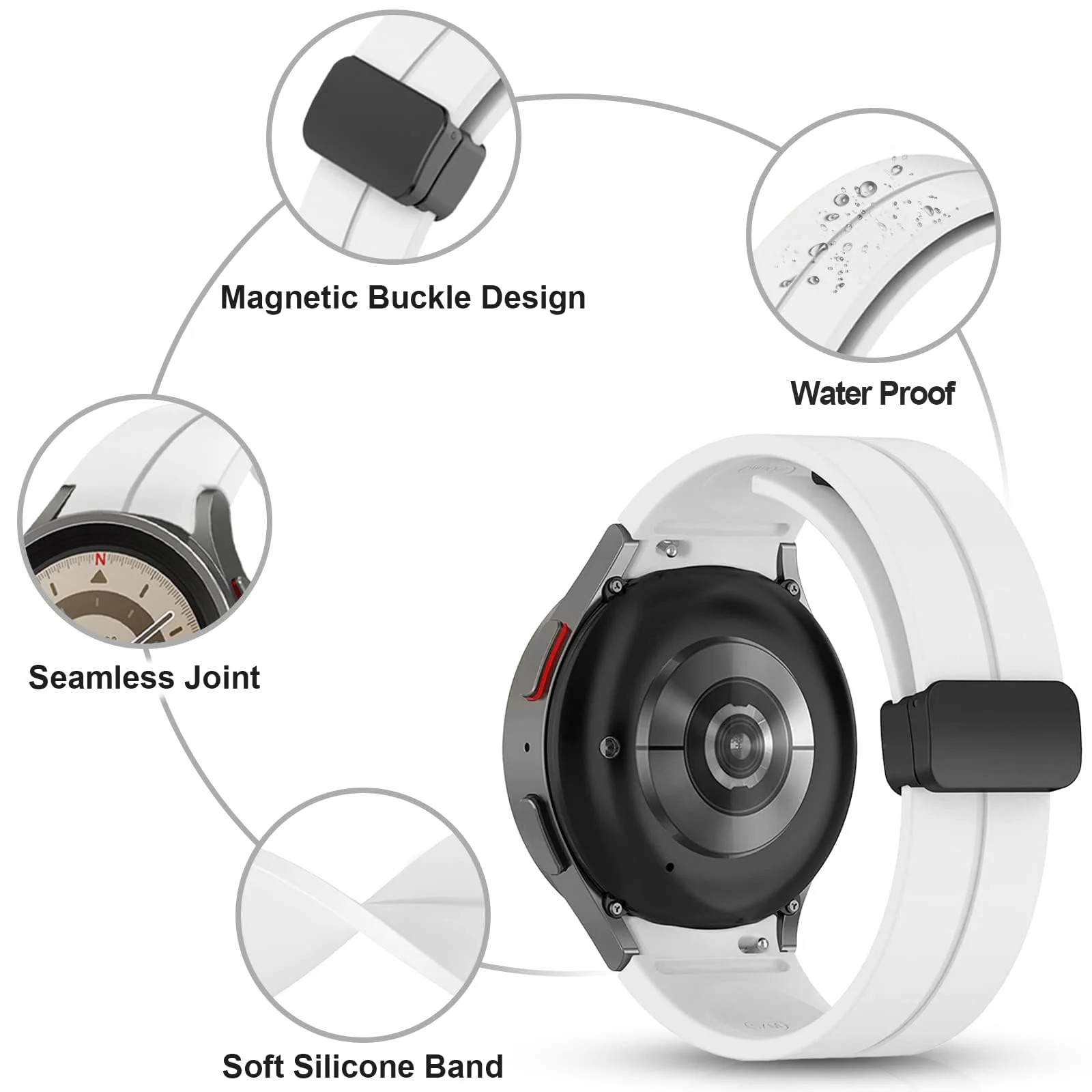 DL3 Mobilak 22MM Silicone Band Magnetic Clasp Strap For Xiaomi Redmi Watch 5 Active/5 Lite/Compatible with Samsung Galaxy Watch 46mm/Watch 3 45mm/Gear S3/Huawei watch (GT6 GT5 GT4 GT3 GT2 GT - White