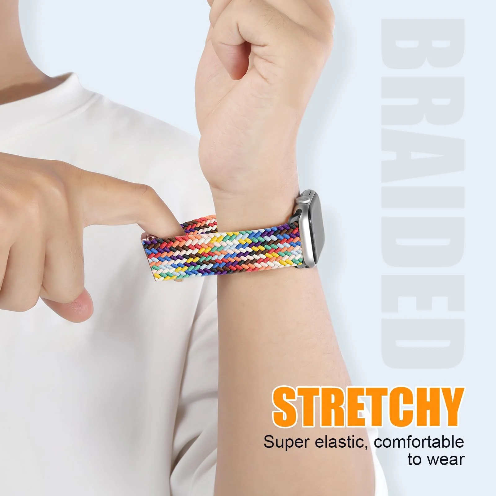 DL3 Mobilak Braided Bracelet Compatible with Redmi Watch 4/5 / 6 / Xiaomi Smart Band 8 Pro/Band 9 Pro, Nylon Magnetic Fabric Elastic Sport Nylon Replacement Strap for Men Women - Official Rainbow