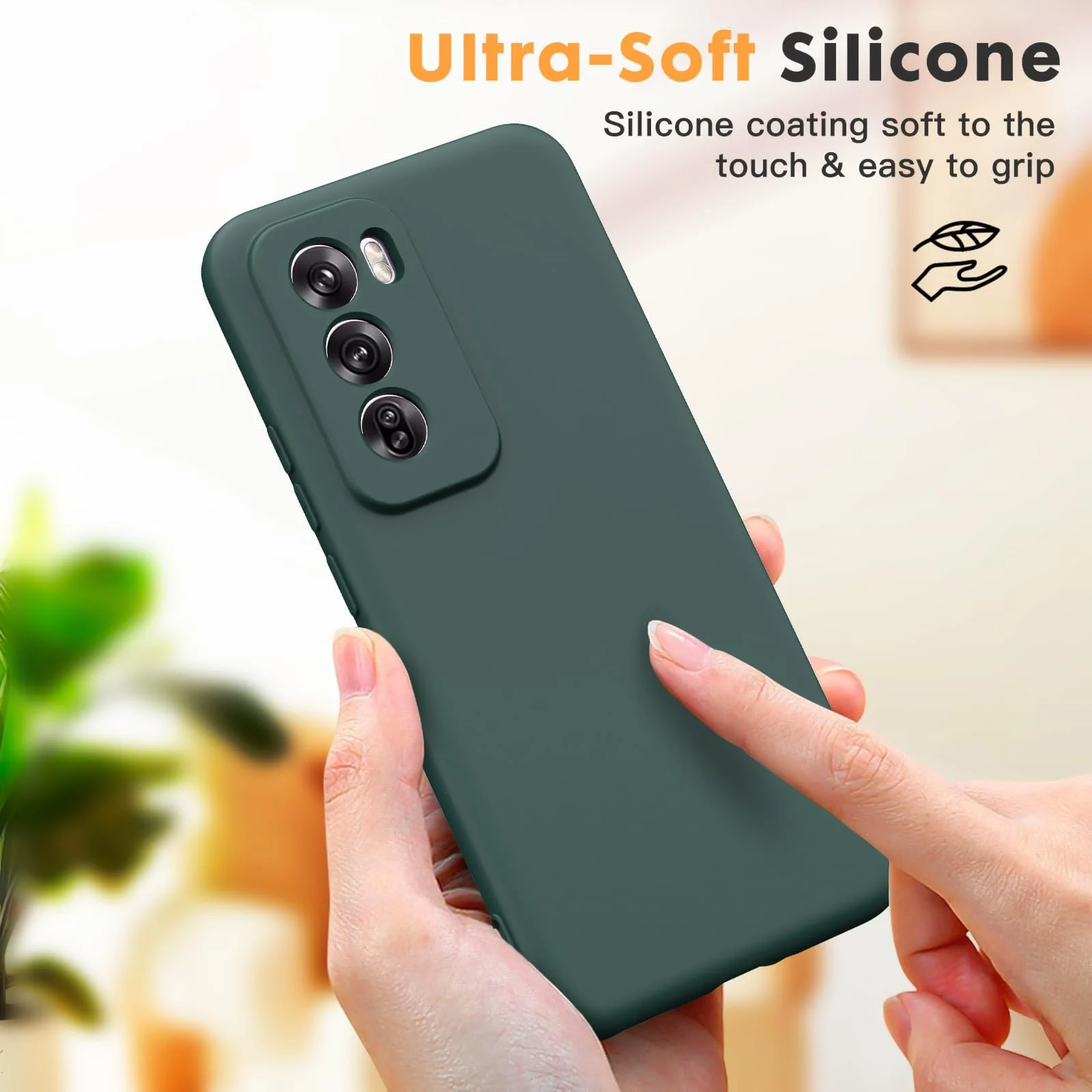 DL3 Mobilak Liquid Silicone Protective Case for OPPO Reno 12 5G with Camera Protection and Microfiber Lining - Green