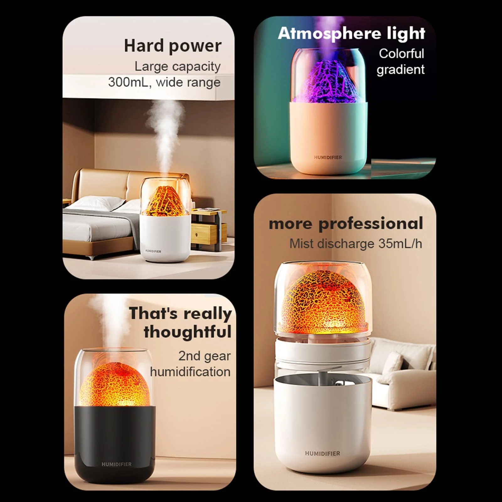 MOBIGON Volcano Mist 300 ml Aroma Diffuser and Humidifier, White - A-White