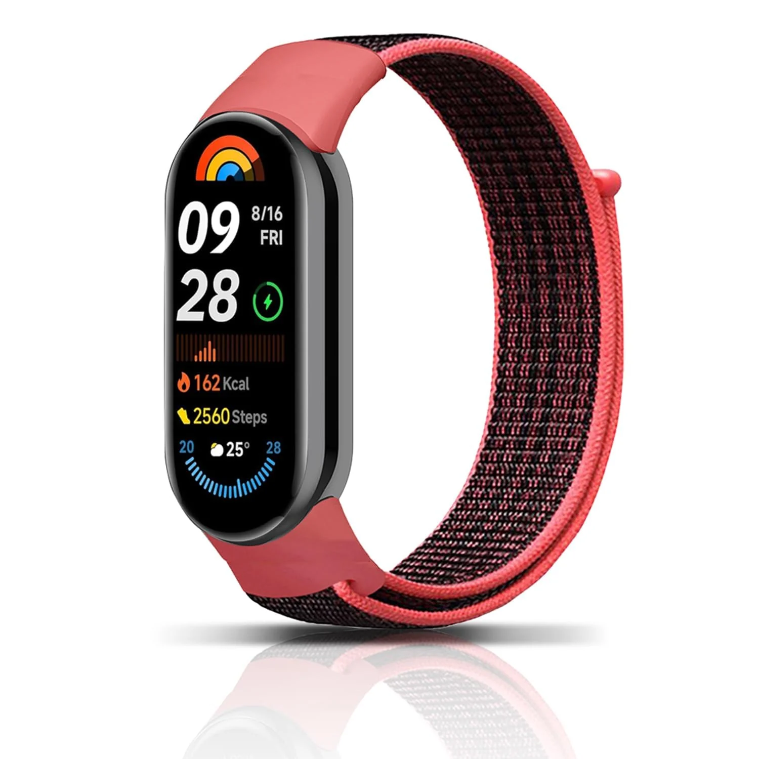 DL3 Mobilak Nylon Sport Band Compatible with Xiaomi Mi Band 10/9/8 for Women Men, Soft Adjustable Breathable Sport Loop Watch Strap Replacement Wristband for Xiaomi Smart Band 8/9/10 - Red Black