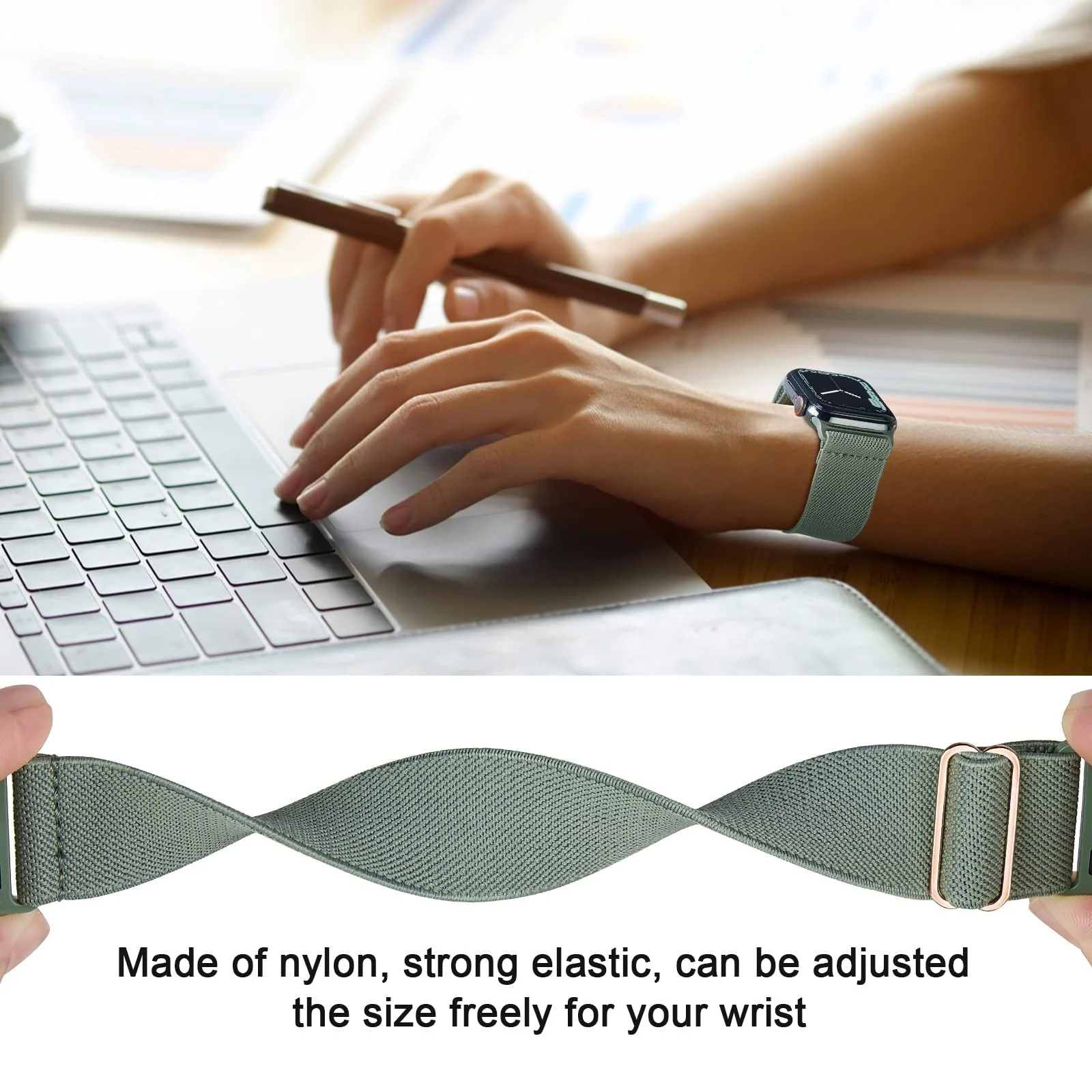DL3 MOBILAK Elastic Nylon Watch Strap for Huawei Watch Fit 4 Pro / Fit 3, Pine Green