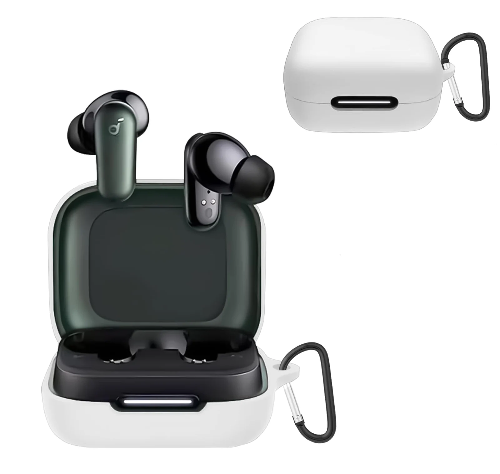 Dl3 Mobilak Compatible with Anker Soundcore R50i NC/Anker P30i Case Cover, Soft Silicone Shockproof Protective Case Wireless Earbuds with Carabiner, Front LED Visible (Black)