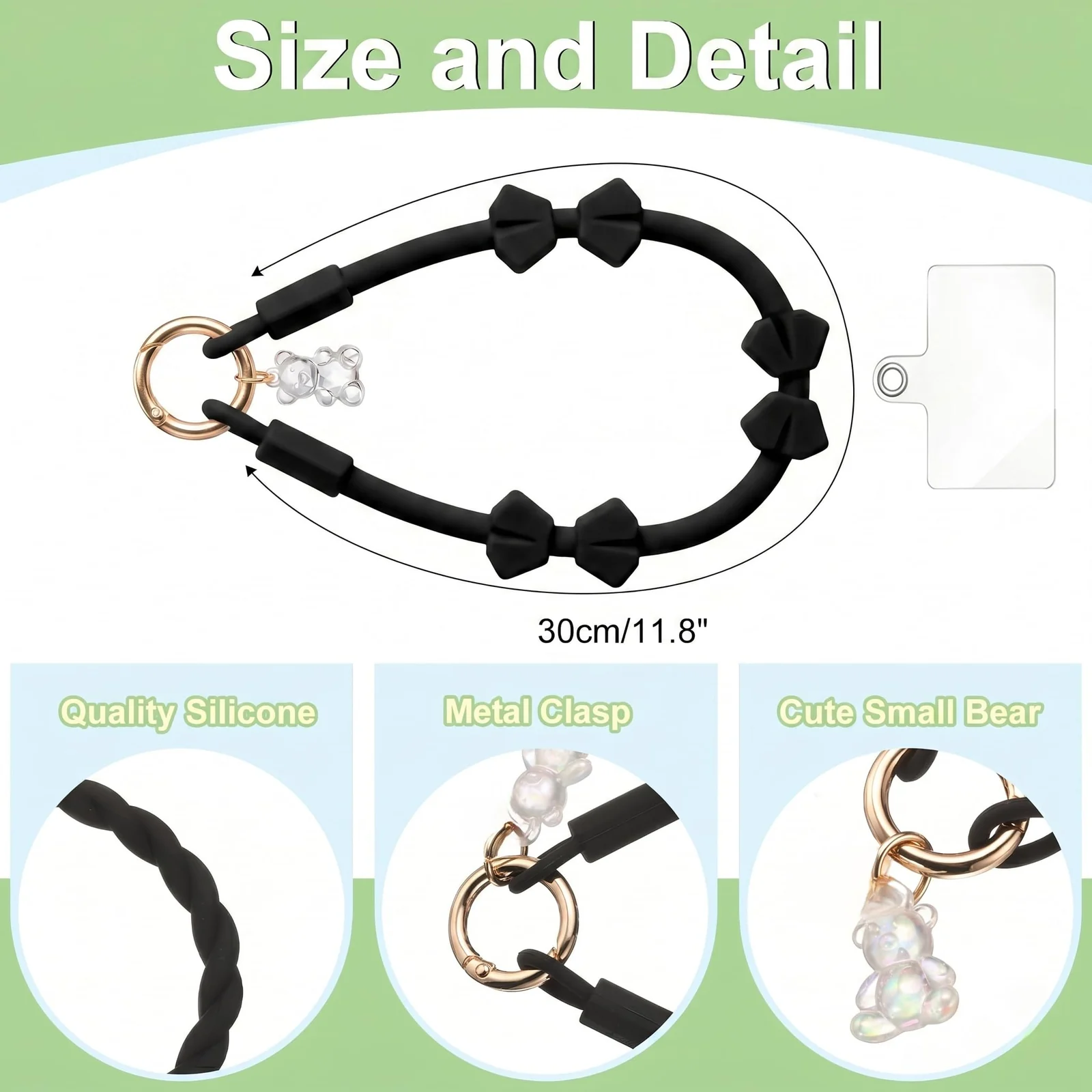 DL3 Mobilak Silicone Crystal Lanyard, 30cm Phone Wrist Strap Lanyard Keychain Office Wrist Strap with Clasp and Bear for Women Phone ID Card, Keys Strap - A-White