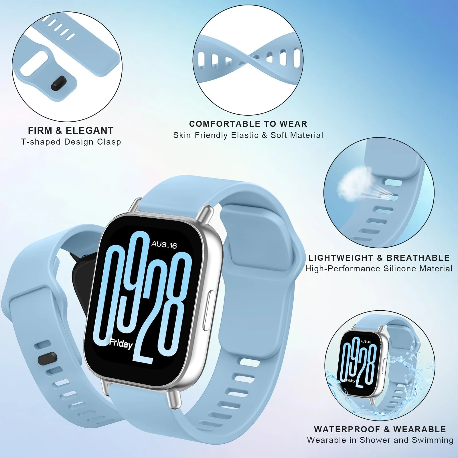 DL3 Mobilak Strap for Xiaomi Redmi Watch 5 Active/Redmi Watch 5 Lite, 22mm Adjustable Quick Release Silicone Replacement Watch Band Straps Wristbands Bracelet for Women Men - Light Blue