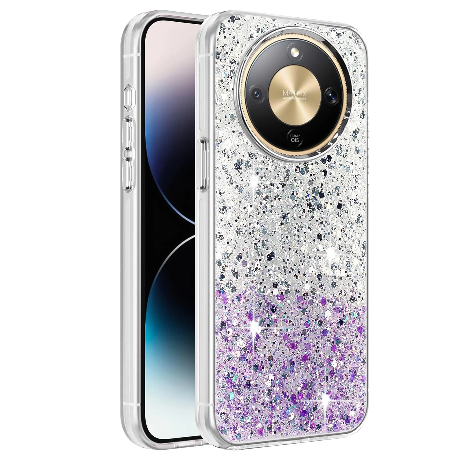 DL3 Mobilak Glitter Rhinestone Protective Case for Honor X9d with Shockproof Design - White Purple