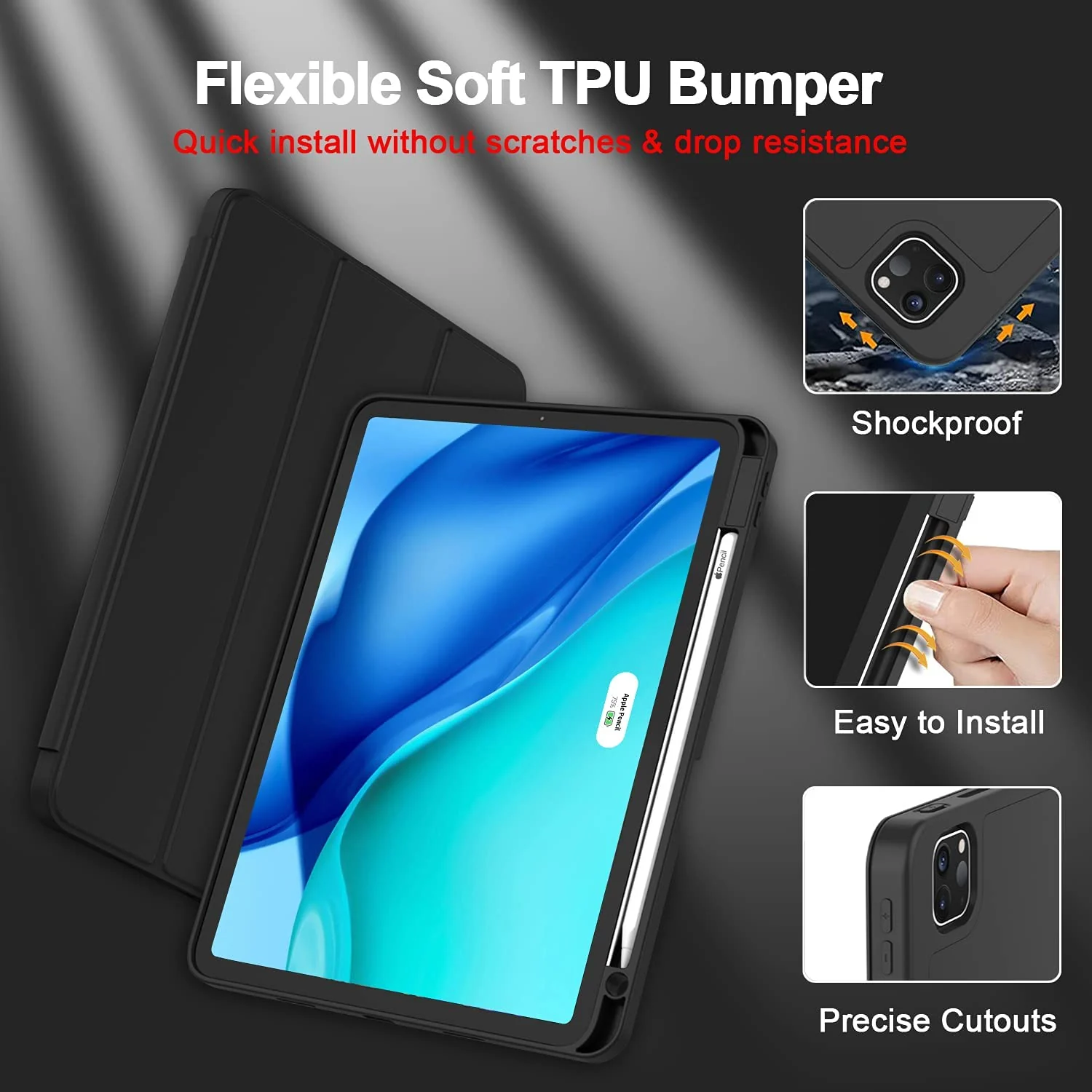 DL3 Mobilak Smart Case for Xiaomi Pad 5 / Mi Pad 5 Pro 11.0 inch 2021 with Pencil Holder, Soft TPU Smart Stand Back Cover Auto Wake/Sleep Feature - Black