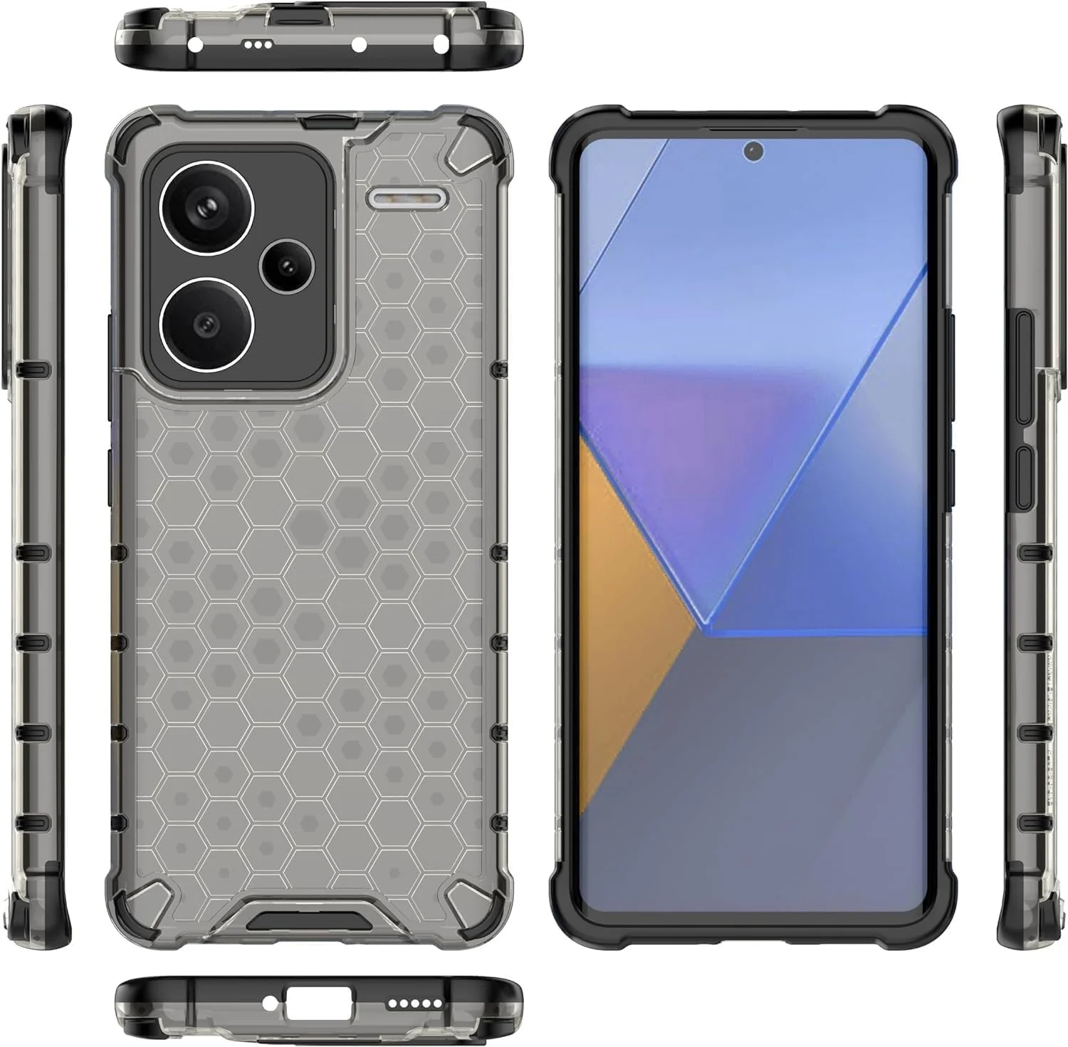 DL3 Mobilak Honeycomb Protective Case for Xiaomi Redmi Note 13 Pro + Plus 5G, Shock-absorbing protection, Transparent design, Slim, lightweight profile - Black