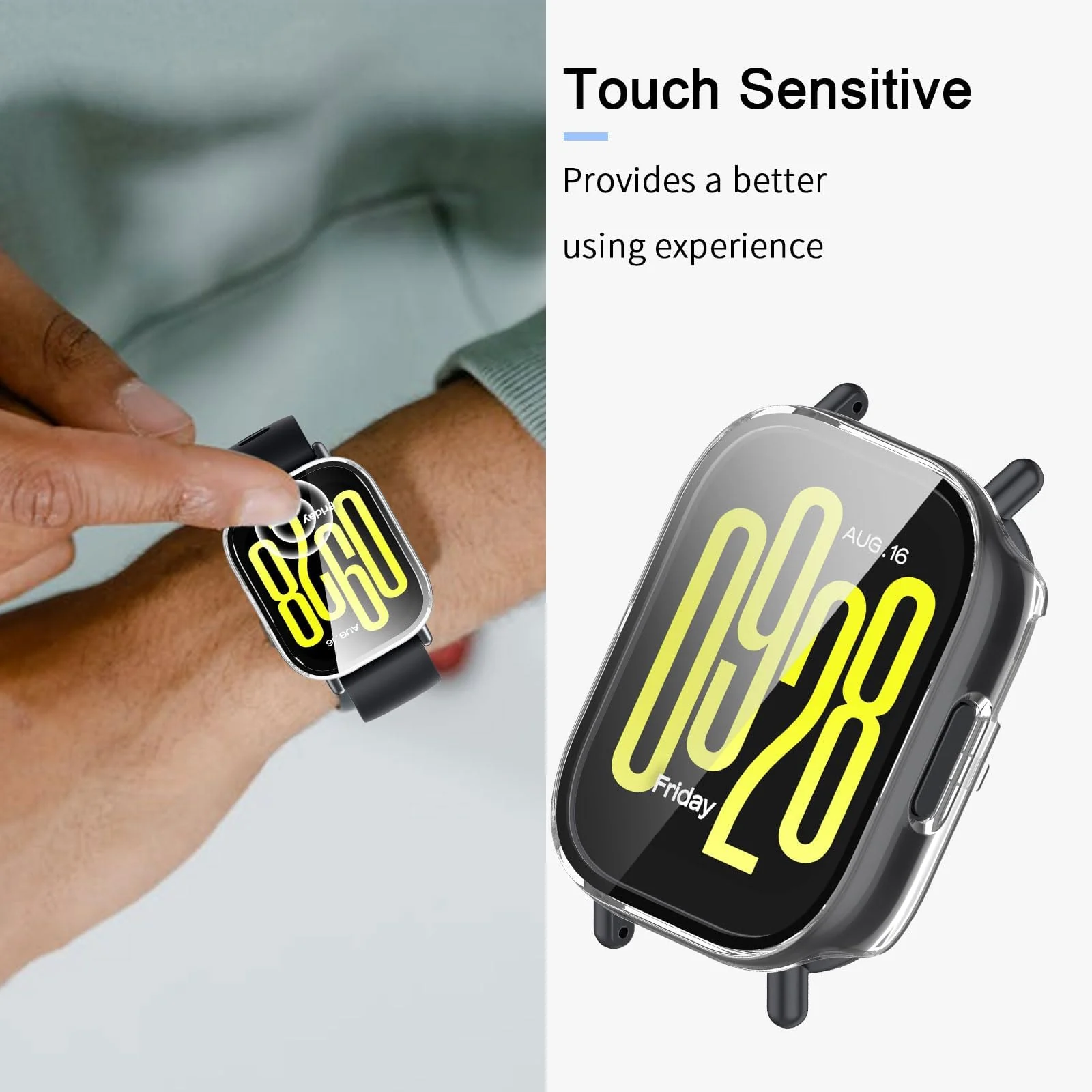 DL3 Mobilak Case with Screen Protector for Xiaomi Redmi Watch 5 Active, Bumper Full Coverage Hard PC Overall Protective Cover, Built-in Tempered Glass Film High Sensitivity - Clear