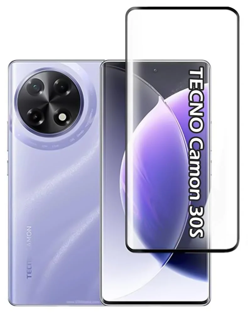 MOBIGON 9H Full-Coverage Tempered Glass Screen Protector for Tecno Camon 30S, Clear