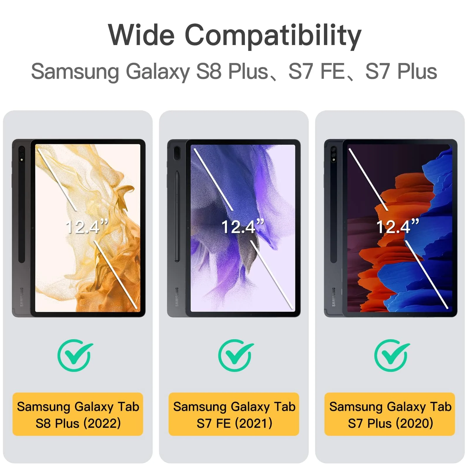 DL3 Mobilak Transparent Case for Samsung Galaxy Tab S8 Plus 2022 / S7 FE 2021 / S7 Plus 2020 12.4-Inch Shockproof, Slim Lightweight Anti-Yellowing Bumper, Kickstand Cover, with Pencil Holder - Clear