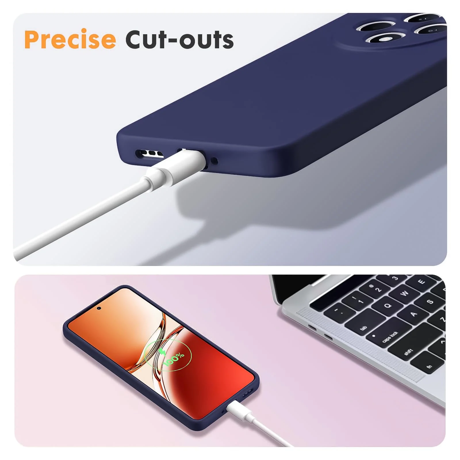 DL3 Mobilak Liquid Silicone Case for OPPO Reno 12 F / Reno 12F, Not compatible with MagSafe, Supports wireless charging, Camera protection - Dark Blue