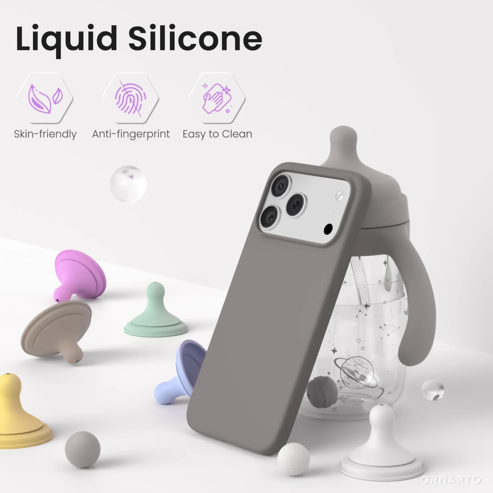 DL3 Mobilak Liquid Silicone Protective Case for iPhone 17 Pro Max 6.9-Inch with Microfiber Lining and Shockproof Design - Gray