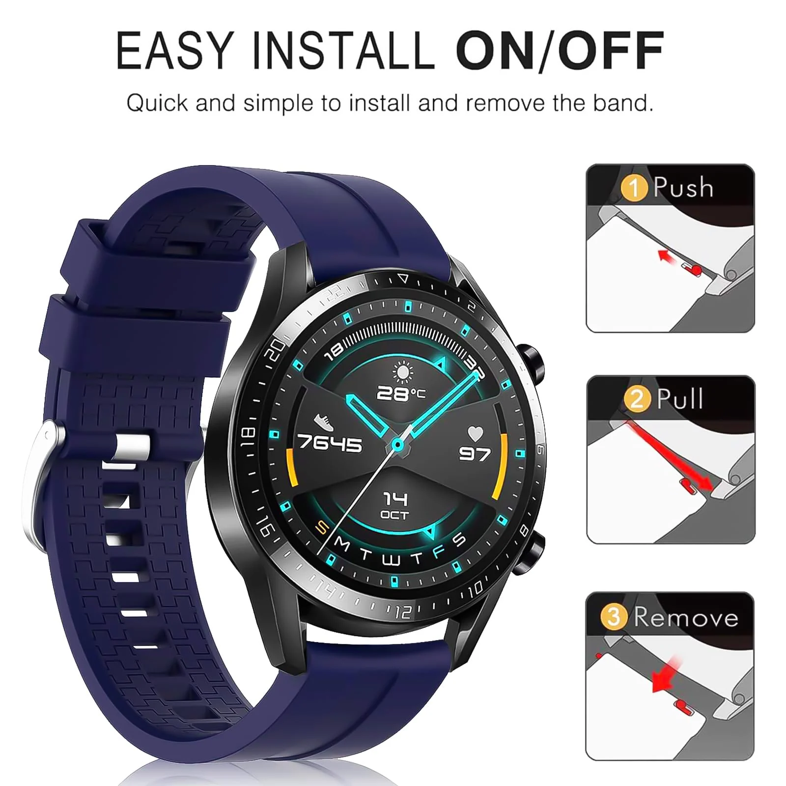 DL3 Mobilak Strap Silicone Band 22MM For Samsung galaxy watch 3 45mm /watch 46mm/Gear S3/Huawei watch GT3 46MM/GT2E/GT 46mm/GT2 Pro/GT2 46MM/honor Magic Watch2 46mm/Amazfit GTR4/GTR3/2/2e - Navy Blue