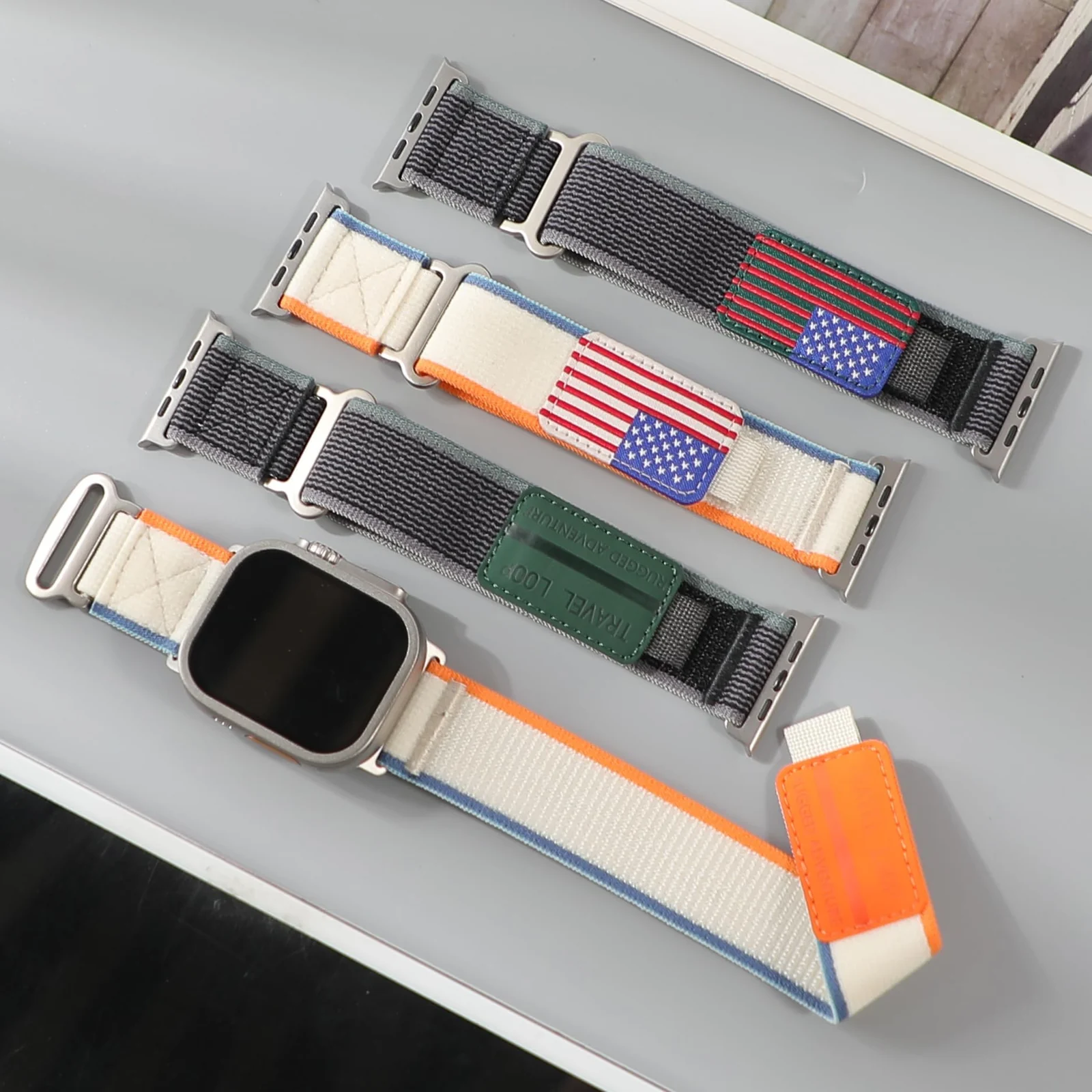 DL3 Mobilak Trail Loop Strap for Apple Watch Ultra Band 49mm 45mm 44mm 42mm iWatch Ultra Band Men Women, Rugged Sport Strap Soft Nylon Wristband for iWatch Ultra 2 Bands Series 9 8 7 6 5 4 3 2 1 SE - A.Orange Beige