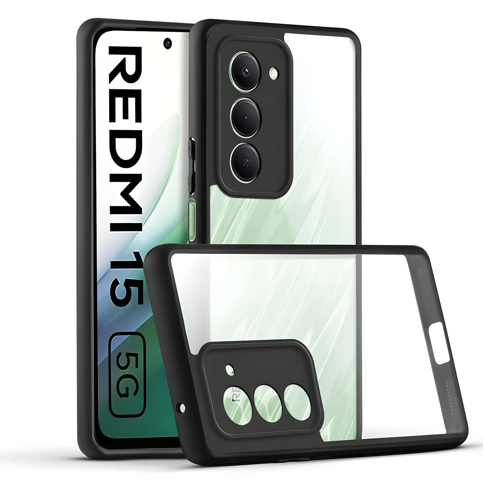 DL3 Mobilak Clear PC and TPU Protective Case for Xiaomi Redmi 15 4G / 5G, Military-Grade Shockproof Anti-Yellowing, Slim Protective Phone with Camera Protection and Military-Grade Protection - Black