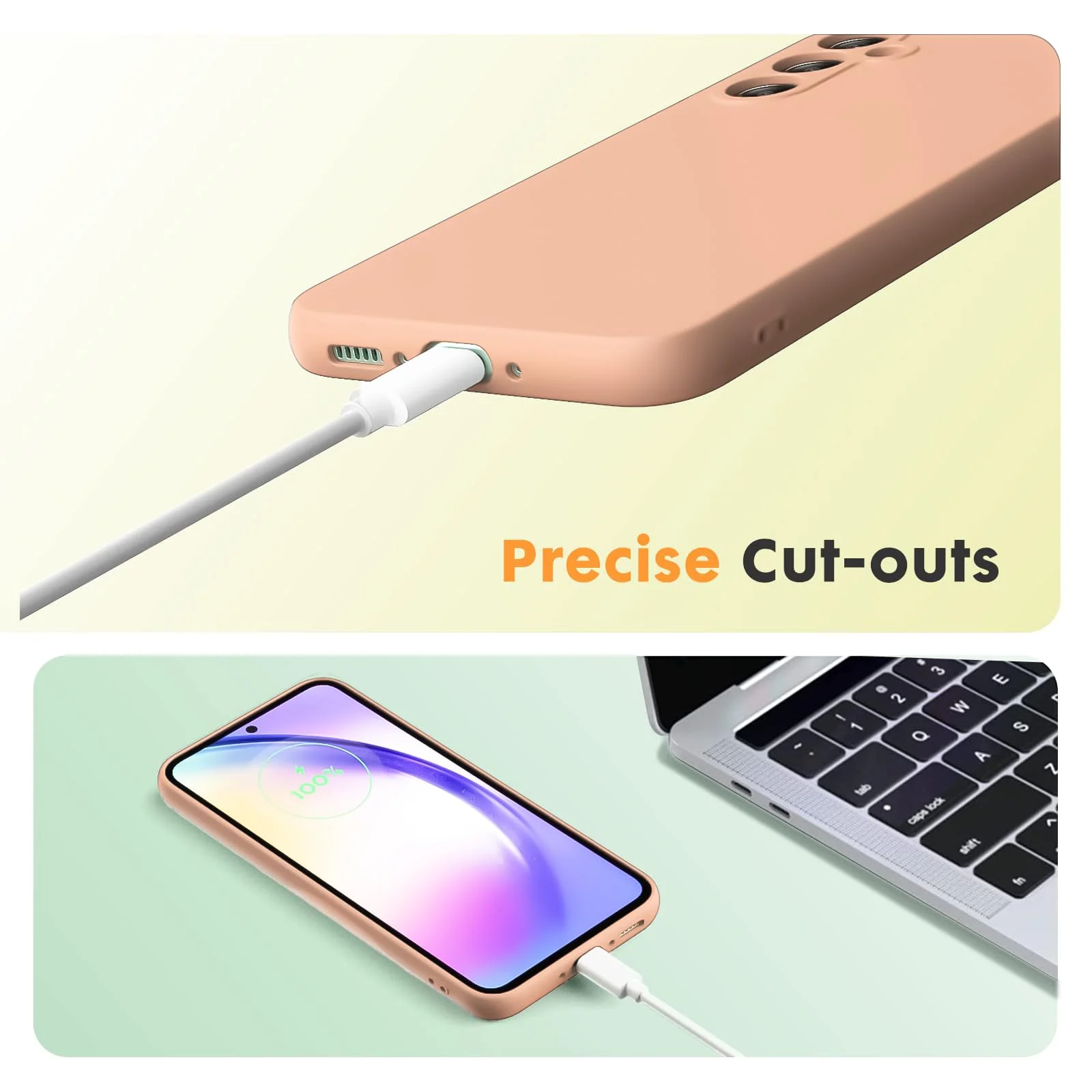 DL3 Mobilak Soft Silicone Protective Case for Samsung Galaxy A24 4G with Microfiber Lining and Shockproof Design - Light Orange