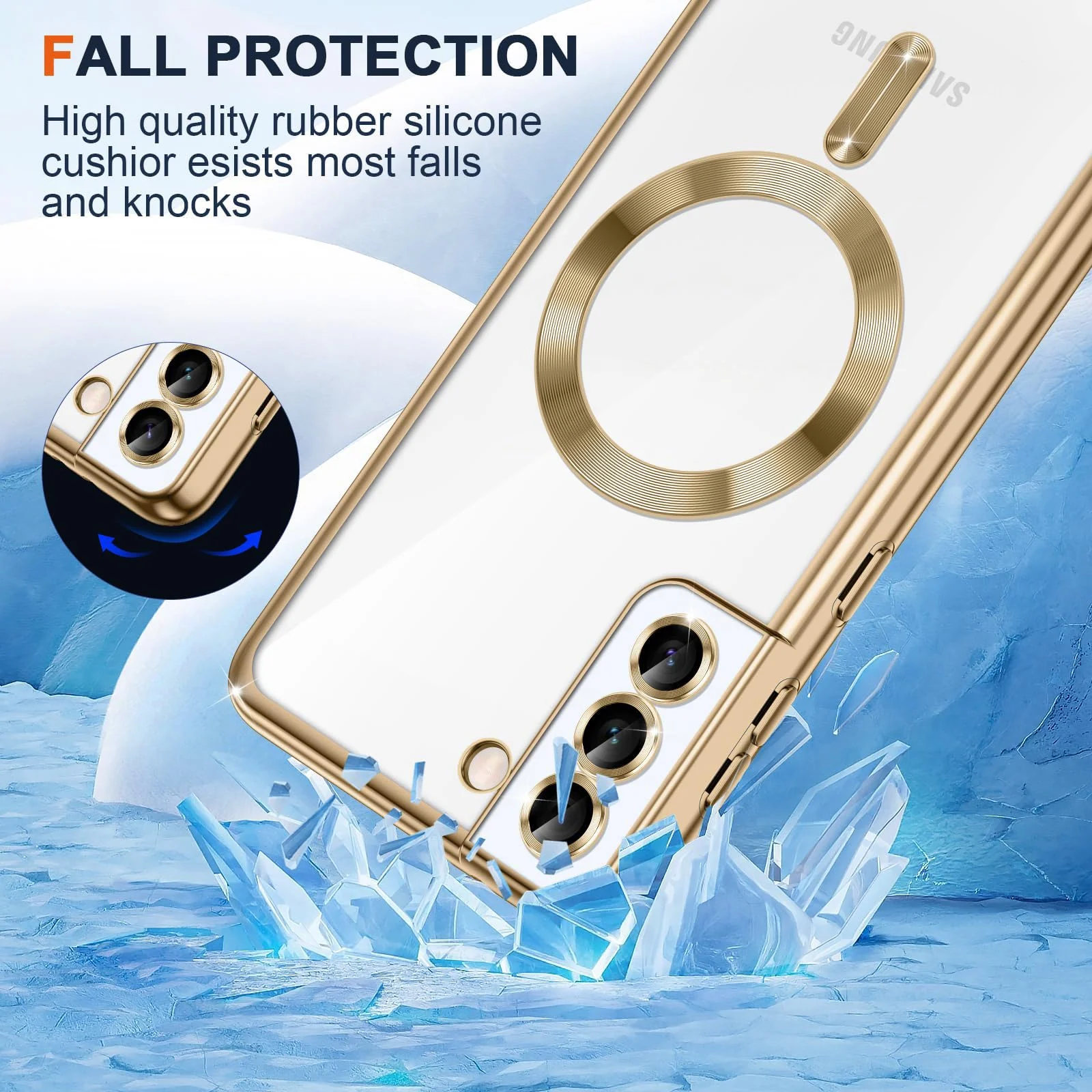 DL3 Mobilak Clear MagSafe-Compatible TPU Case and Camera Lens Protector for Samsung Galaxy S22 Plus - Gold