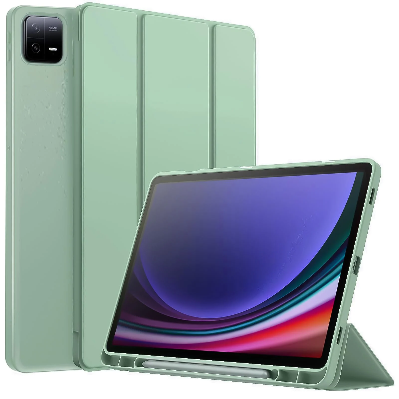 DL3 Mobilak Xiaomi Pad 6/Pad 6 Pro Case with Pen Holder 11.0 inch 2023, Soft TPU Back Trifold Stand Protective Smart Cover Flip for Xiaomi Pad 6/Pad 6 Pro, Auto Wake&Sleep - Mint Green