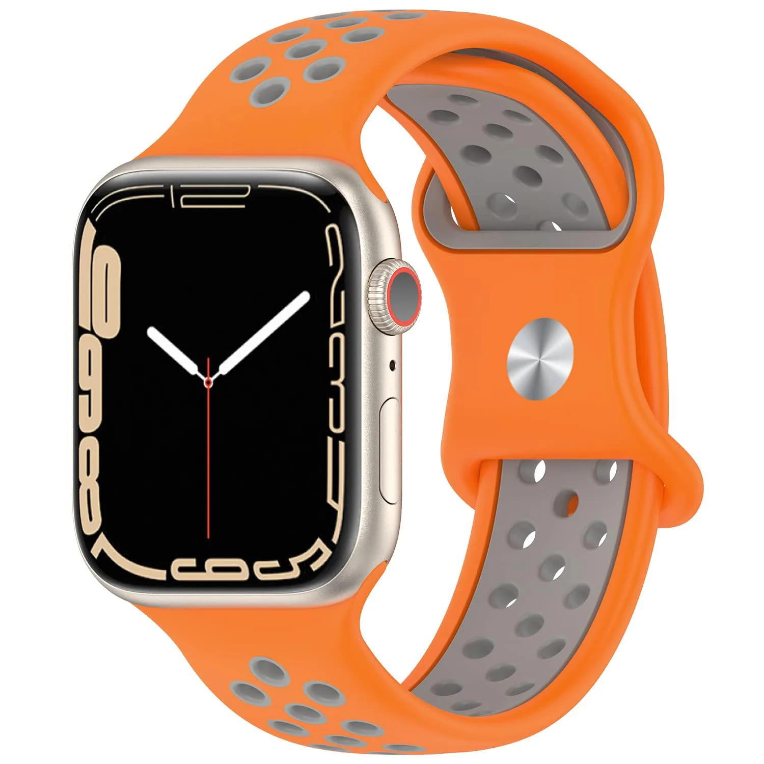 DL3 Mobilak Sport Strap For Apple Watch 49mm 45mm 44mm 42mm 41mm 40mm 38mm, Breathable Silicone Double Hole Band, for iWatch Ultra 2 Series 9 8 7 6 5 4 3 SE (&, 42mm/44mm/45mm/49mm) - Orange & Grey
